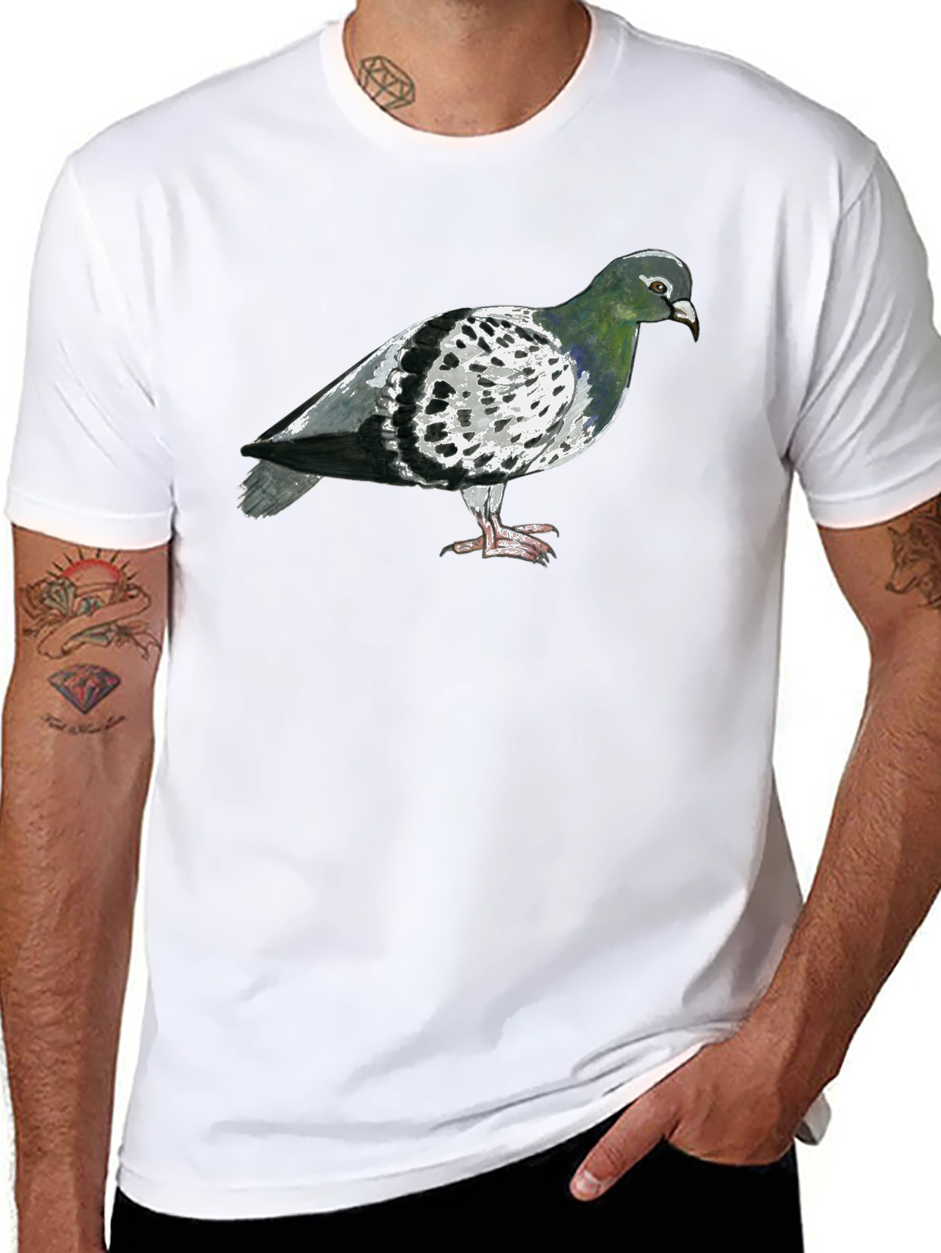 Pigeon Graphic T-Shirt - Black Crew Neck Tee