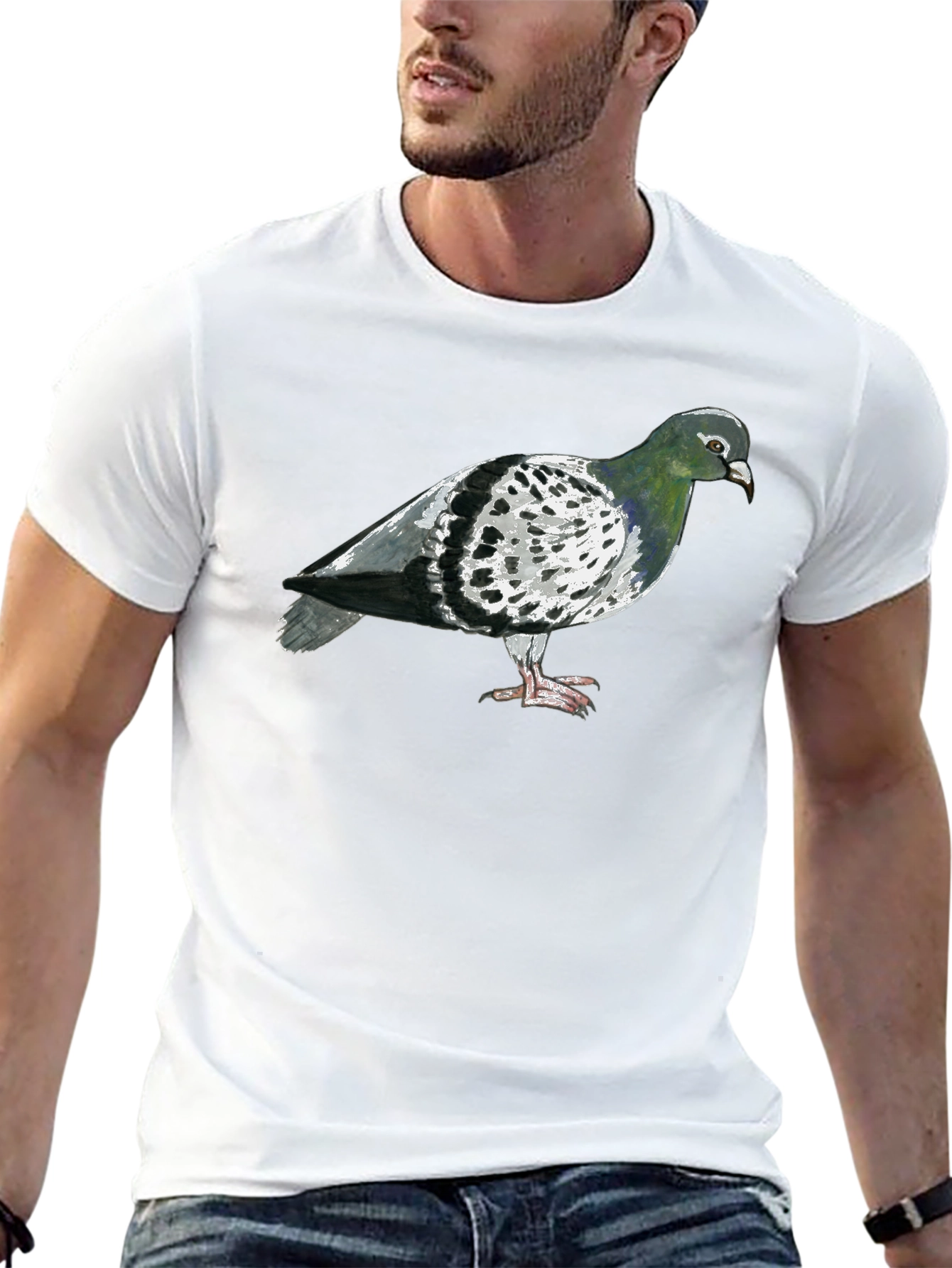 Pigeon Graphic T-Shirt - Black Crew Neck Tee