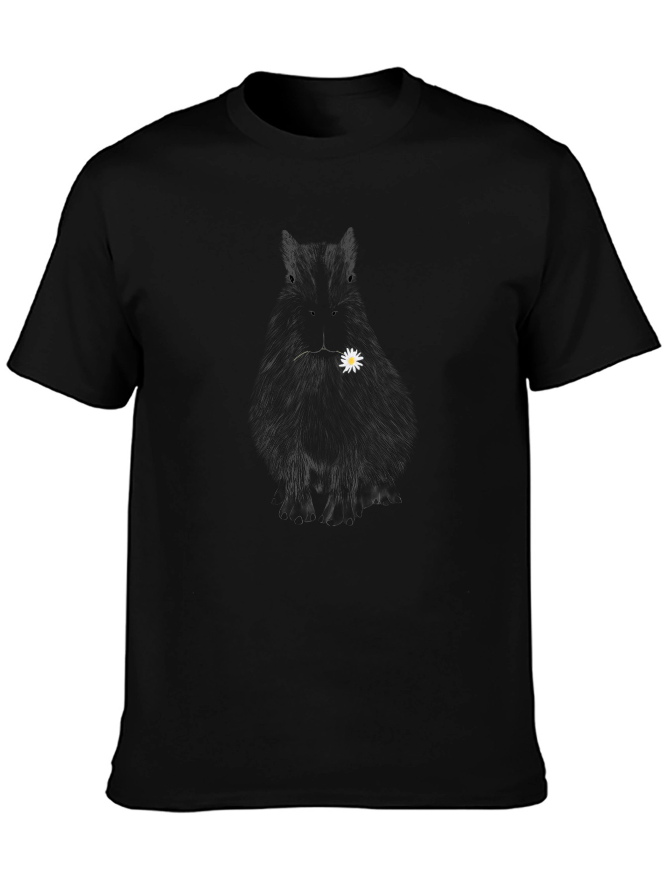 Black T-Shirt with Flower Design