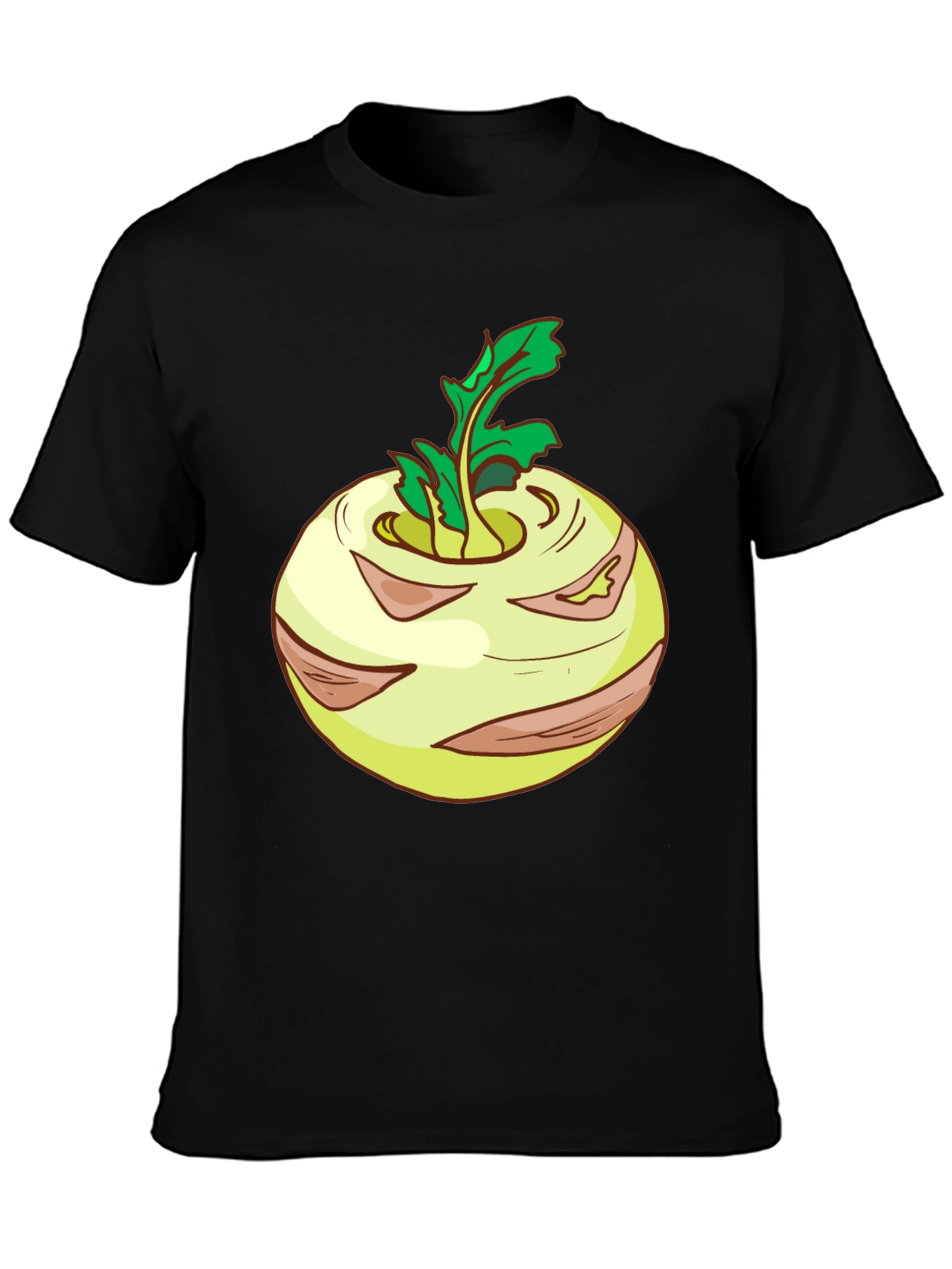 Kohlrabi Cartoon Black T-Shirt