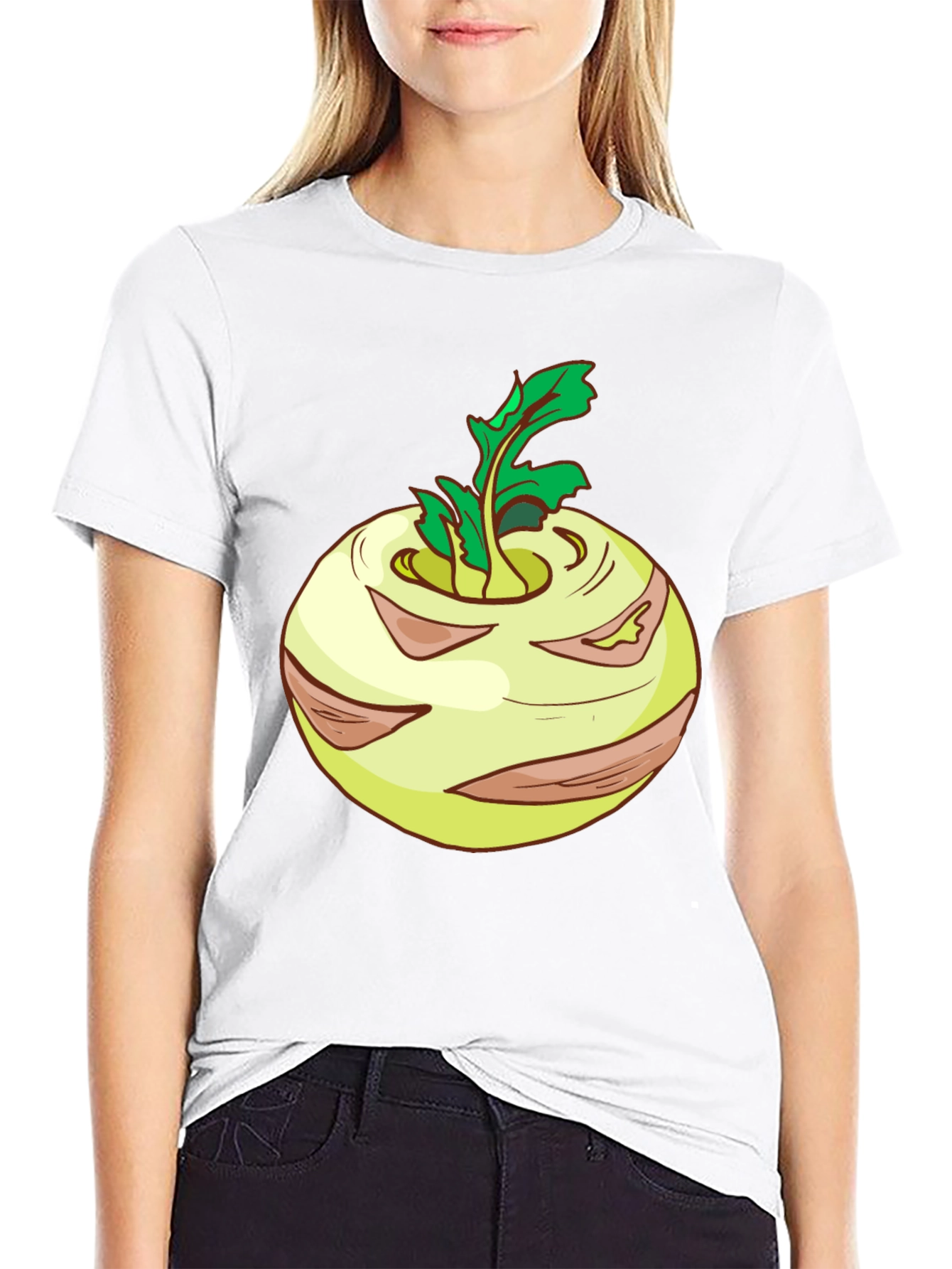 Kohlrabi Cartoon Black T-Shirt