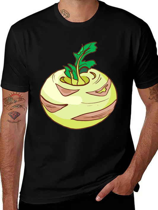 Kohlrabi Cartoon Black T-Shirt