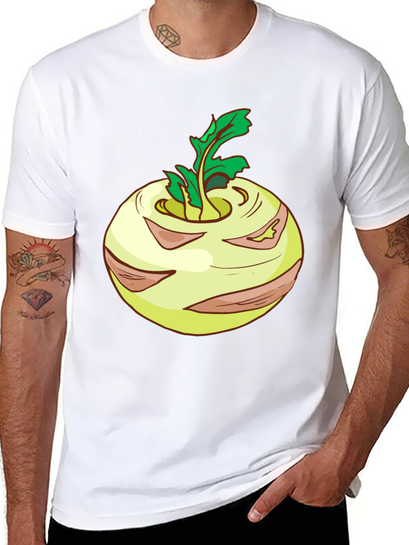 Kohlrabi Cartoon Black T-Shirt