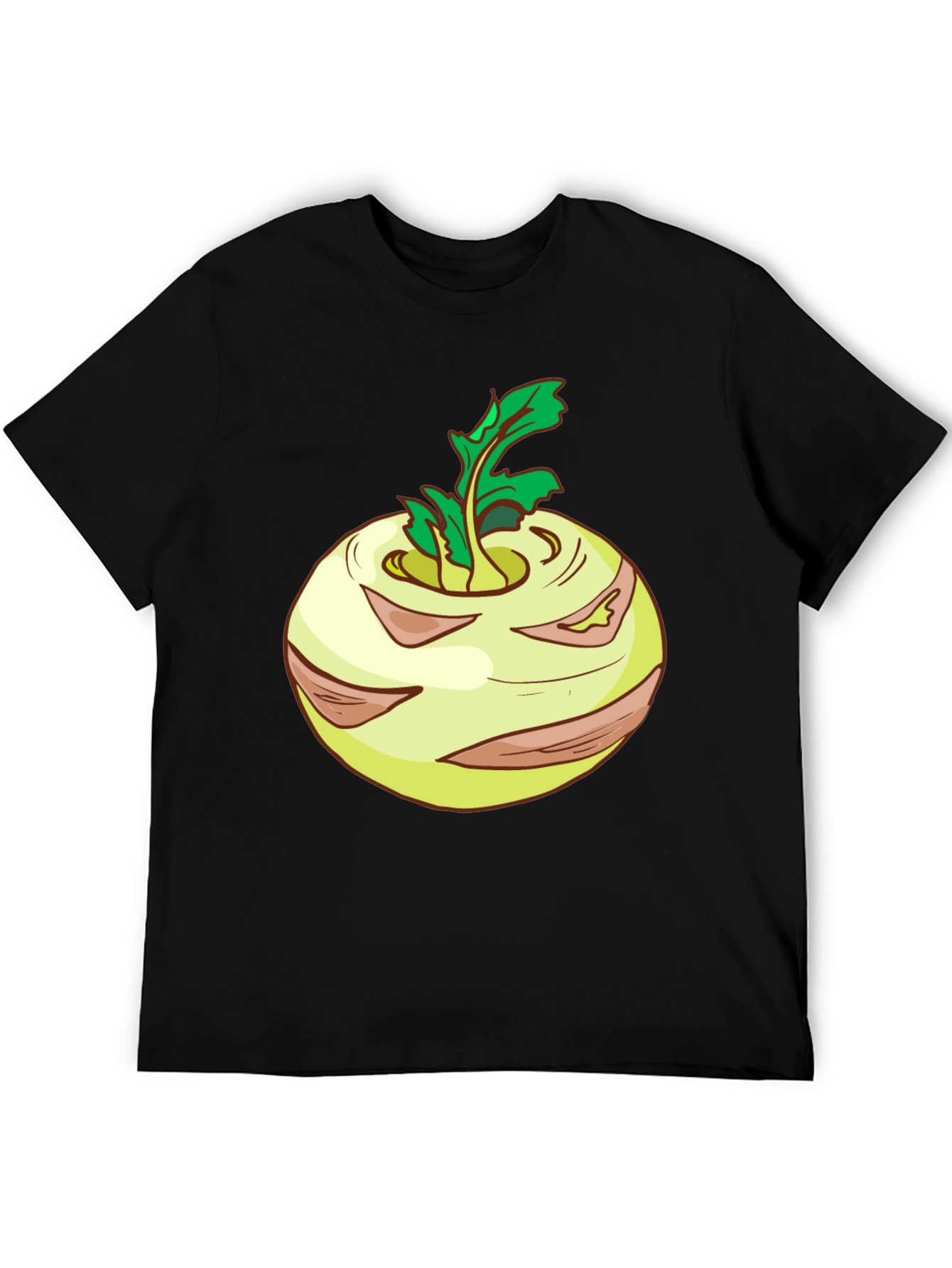 Kohlrabi Cartoon Black T-Shirt