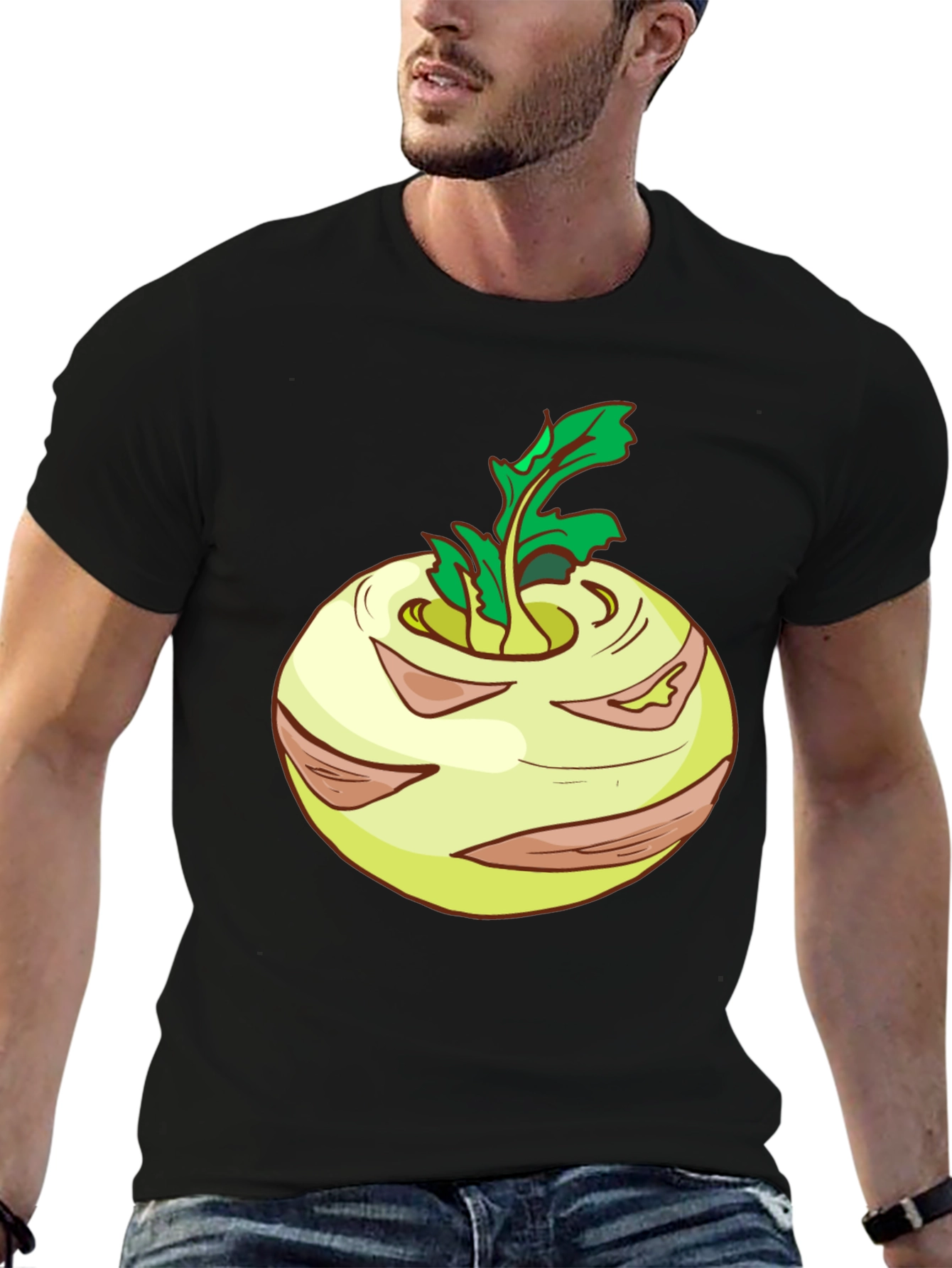Kohlrabi Cartoon Black T-Shirt