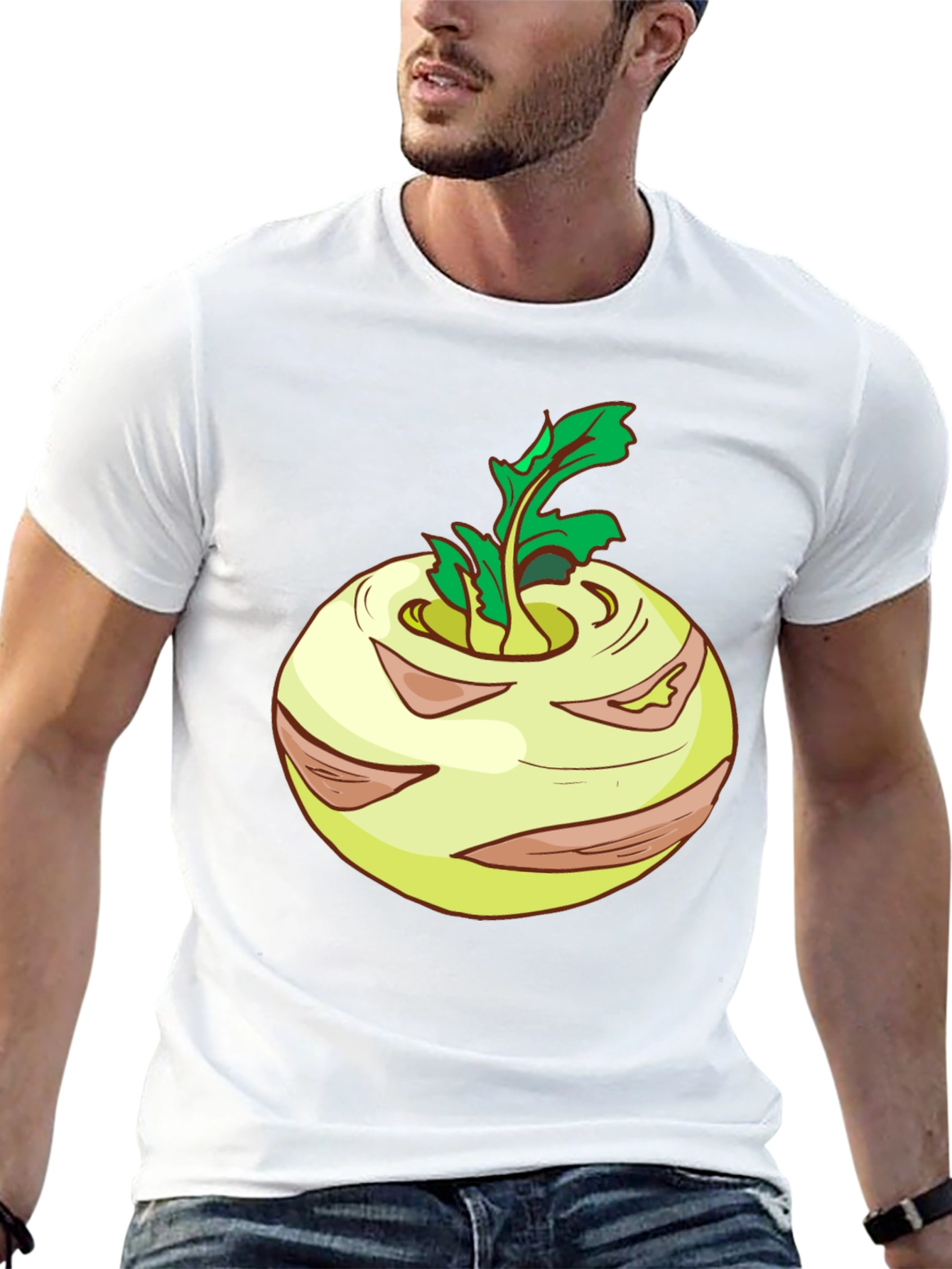 Kohlrabi Cartoon Black T-Shirt