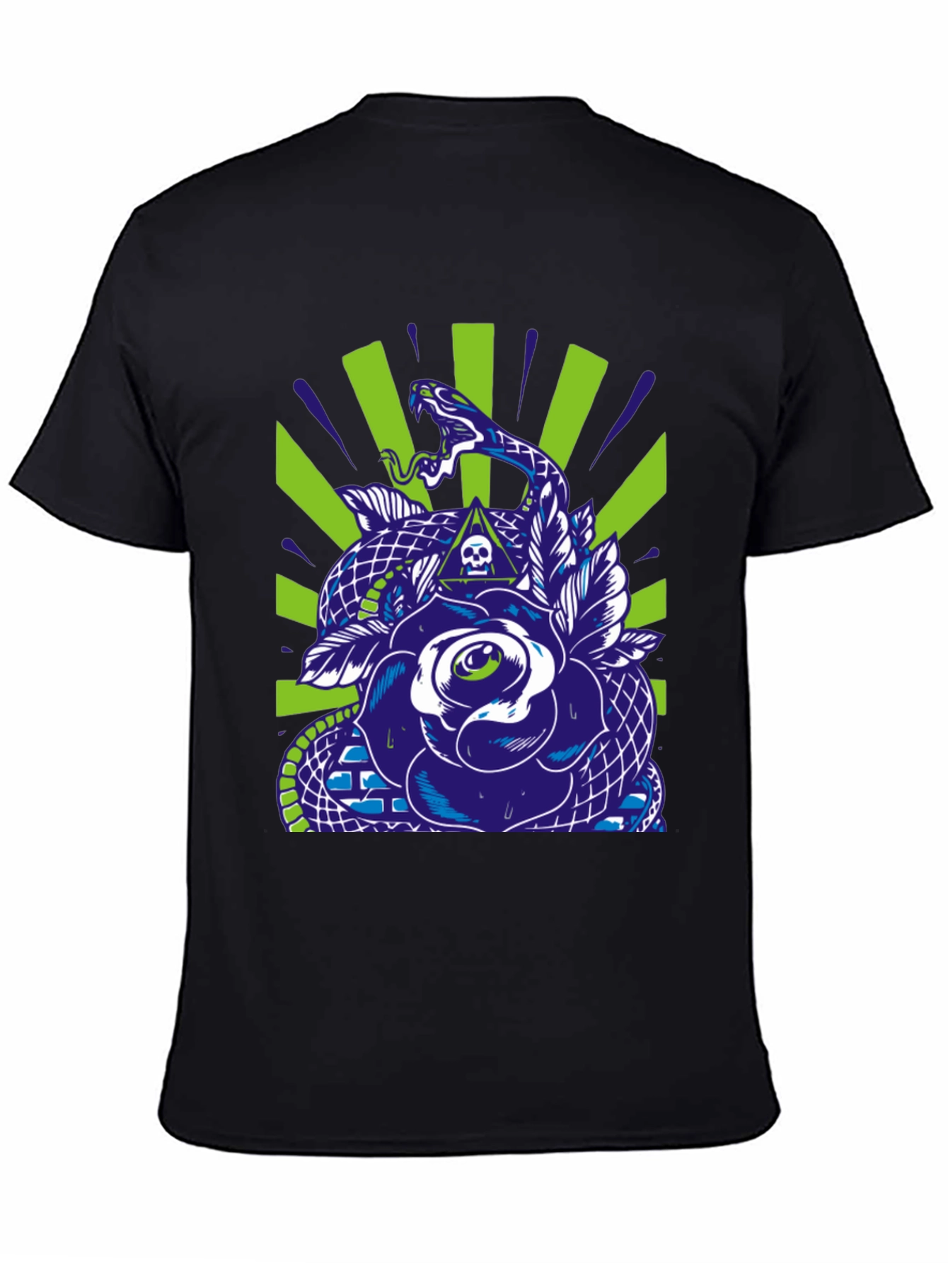 Snake & Rose Graphic Print Black T-Shirt