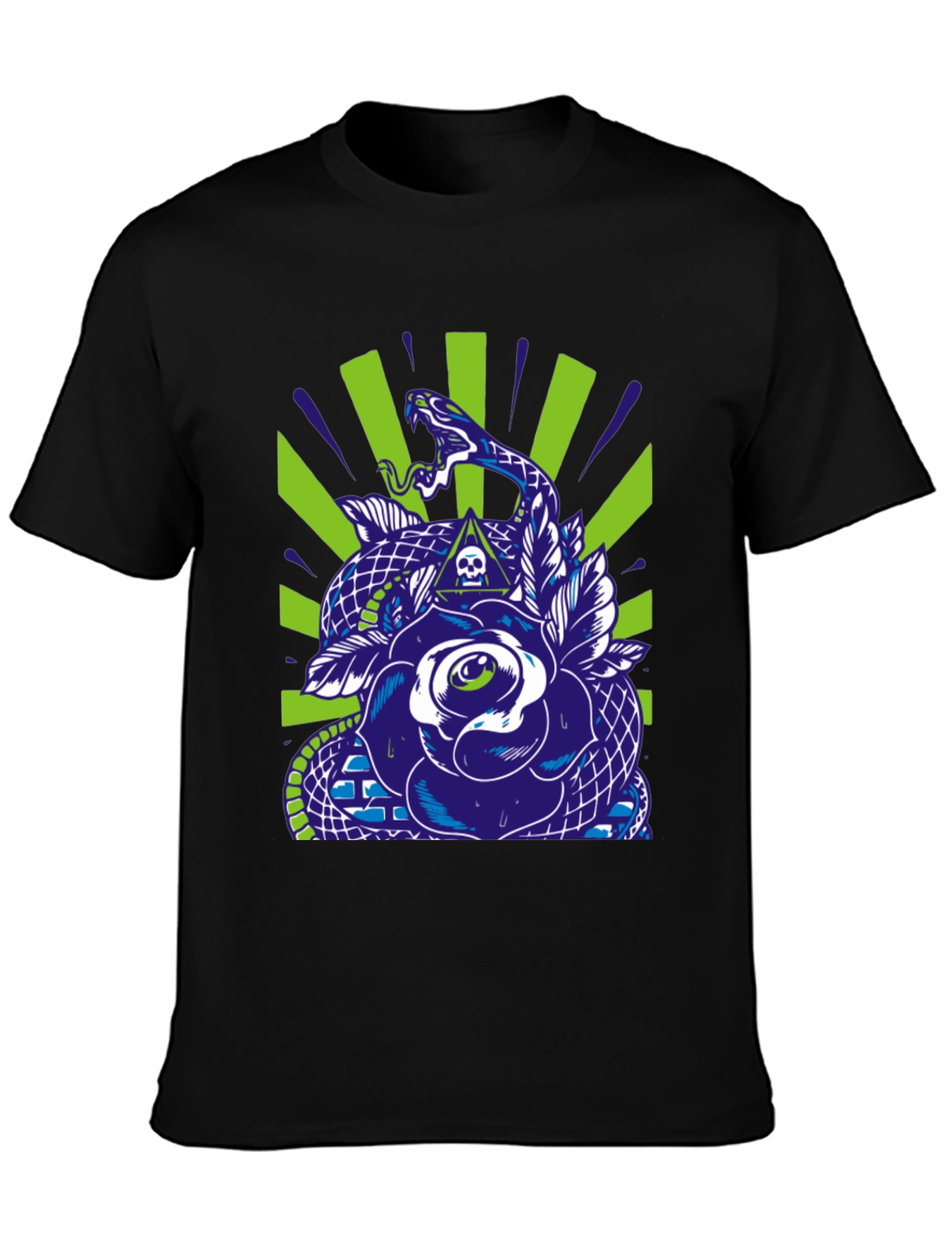 Snake & Rose Graphic Print Black T-Shirt