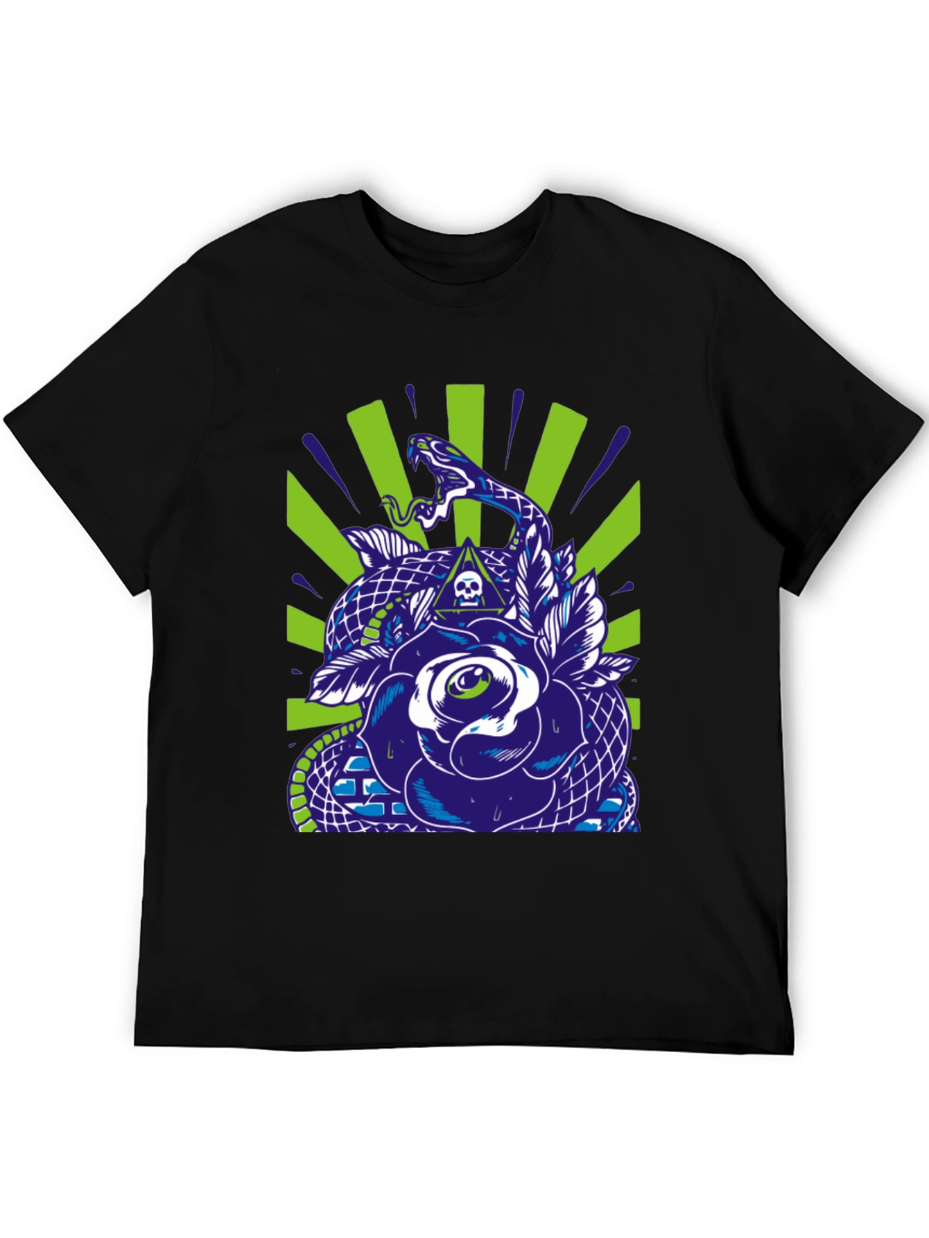 Snake & Rose Graphic Print Black T-Shirt