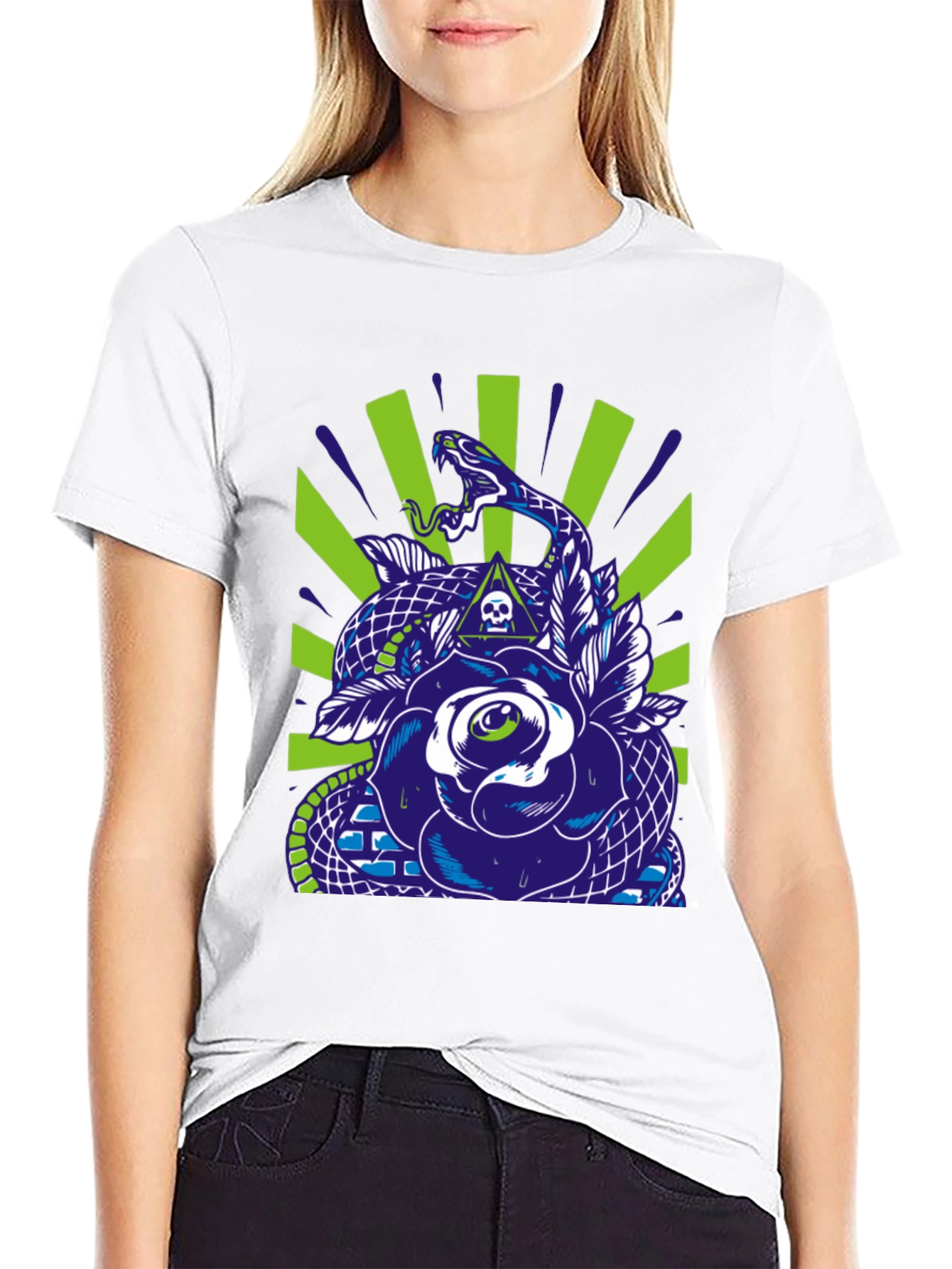 Snake & Rose Graphic Print Black T-Shirt