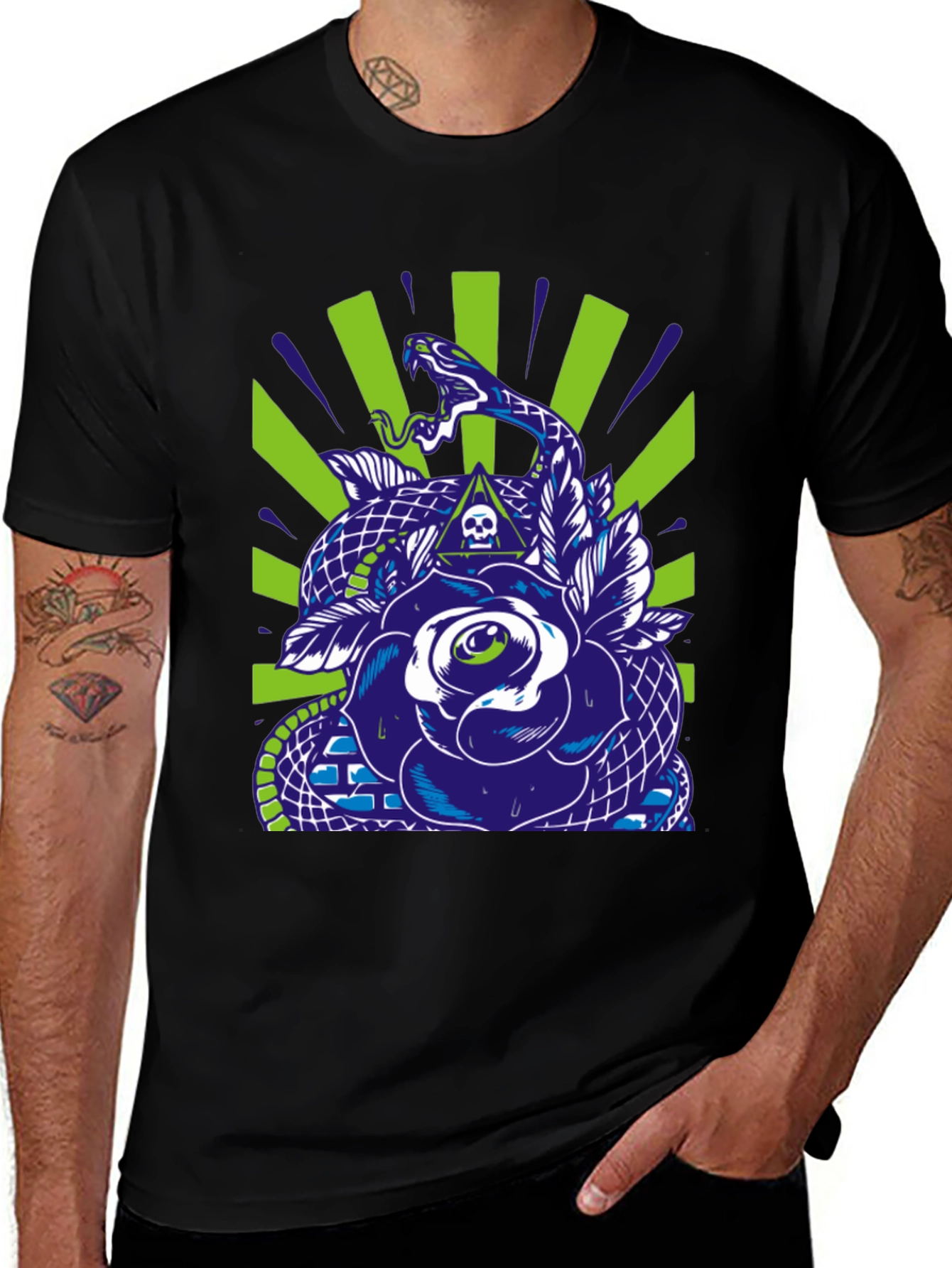 Snake & Rose Graphic Print Black T-Shirt