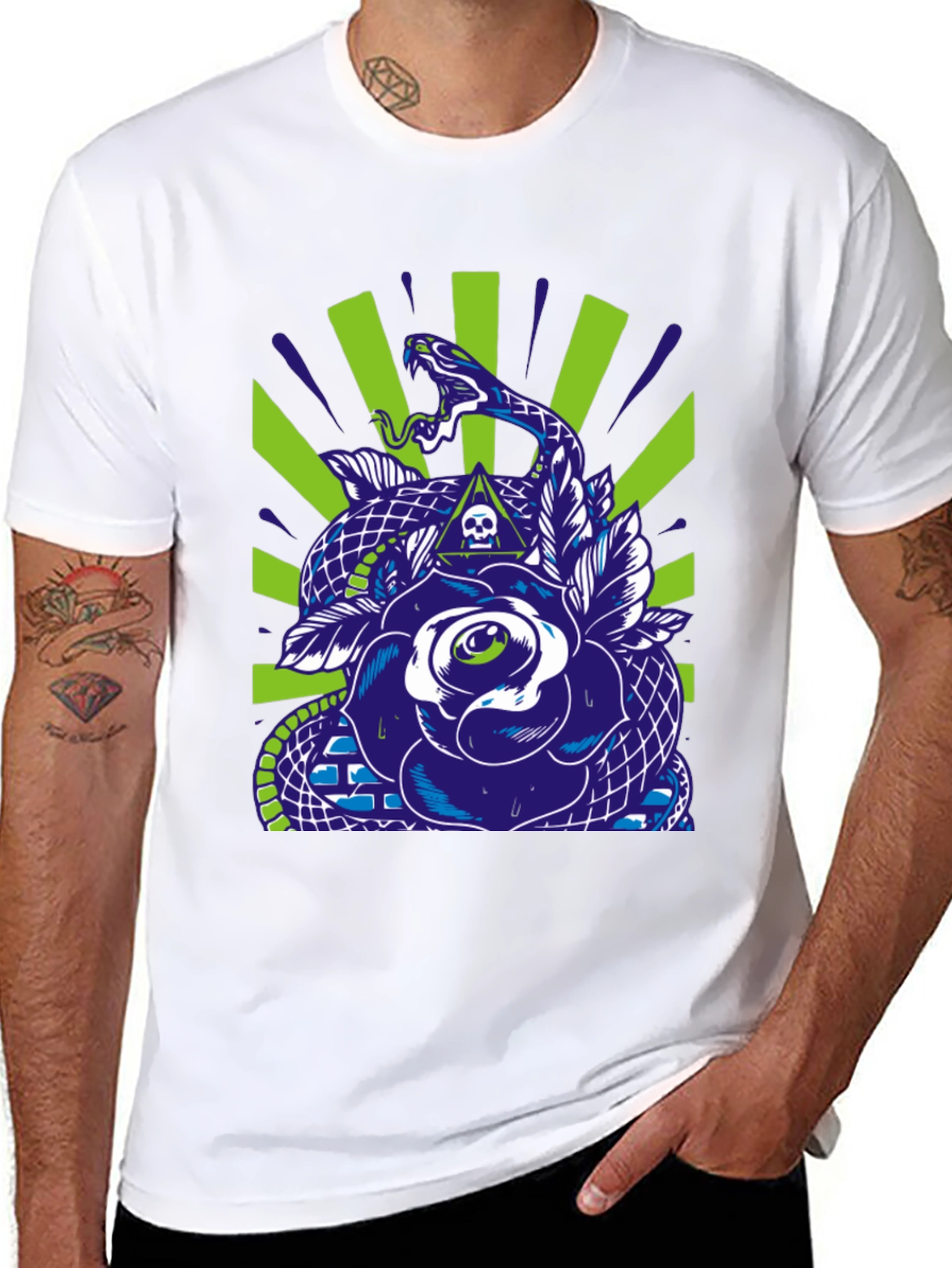 Snake & Rose Graphic Print Black T-Shirt
