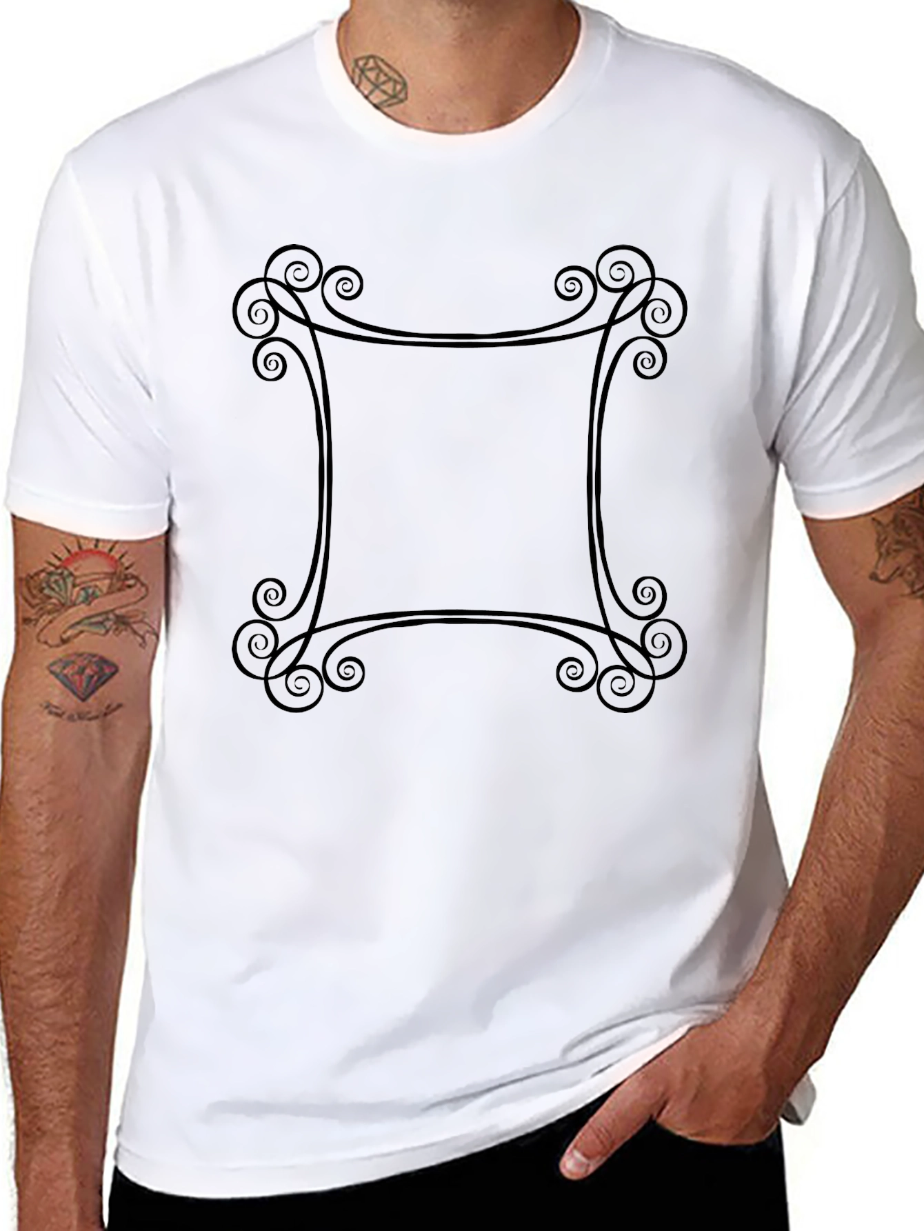 Elegant Swirl Frame Black T-Shirt