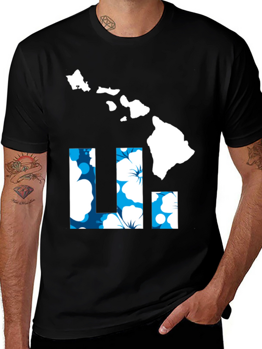 Island Vibes Tee - Hawaii State Outline Floral Graphic T-Shirt
