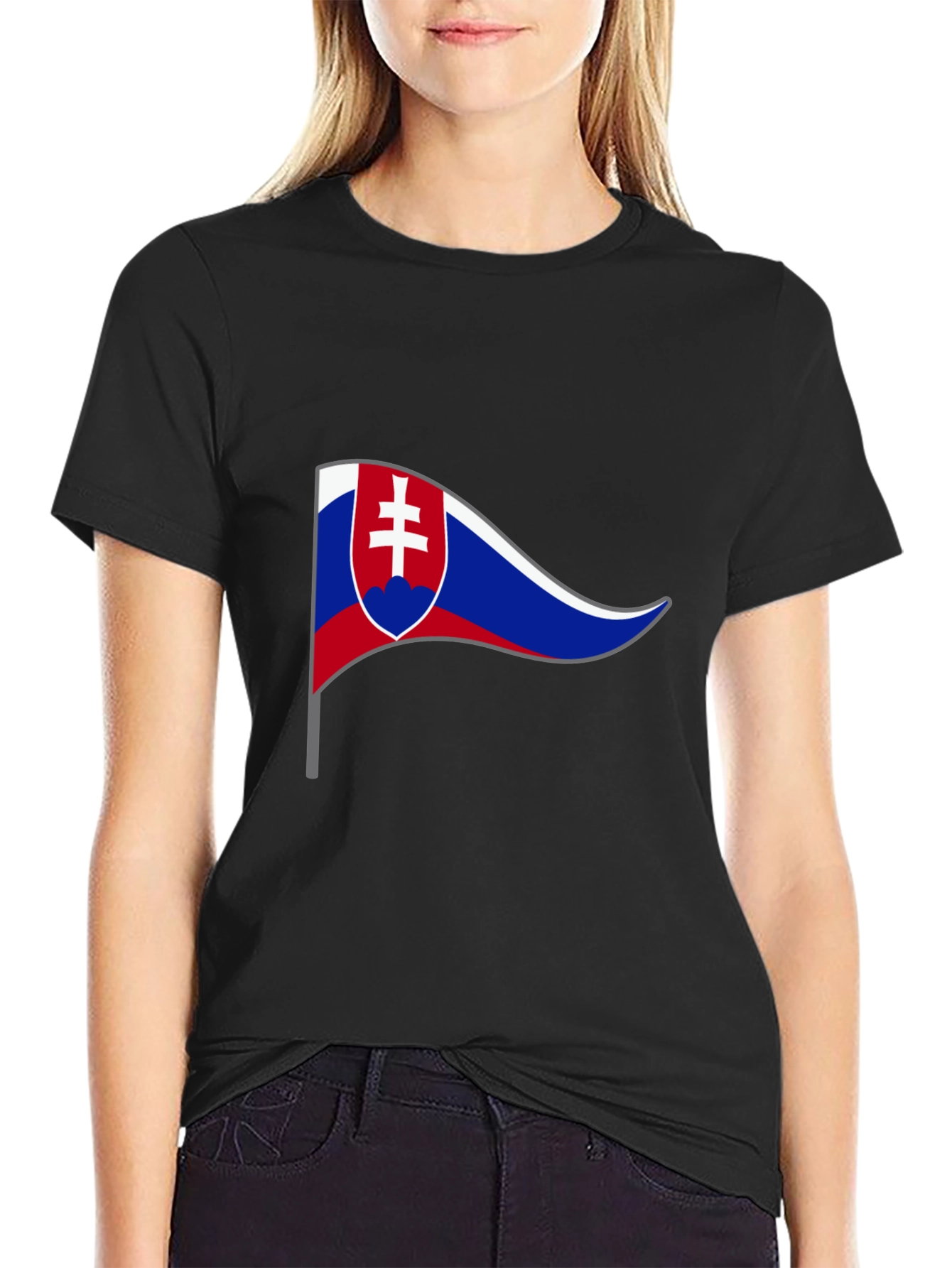 Slovakian Flag Graphic T-Shirt - Black Cotton Tee