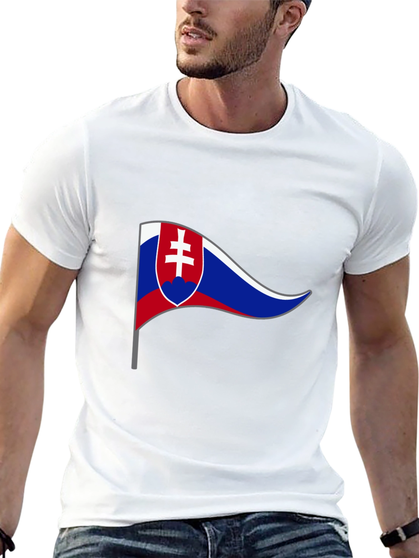 Slovakian Flag Graphic T-Shirt - Black Cotton Tee
