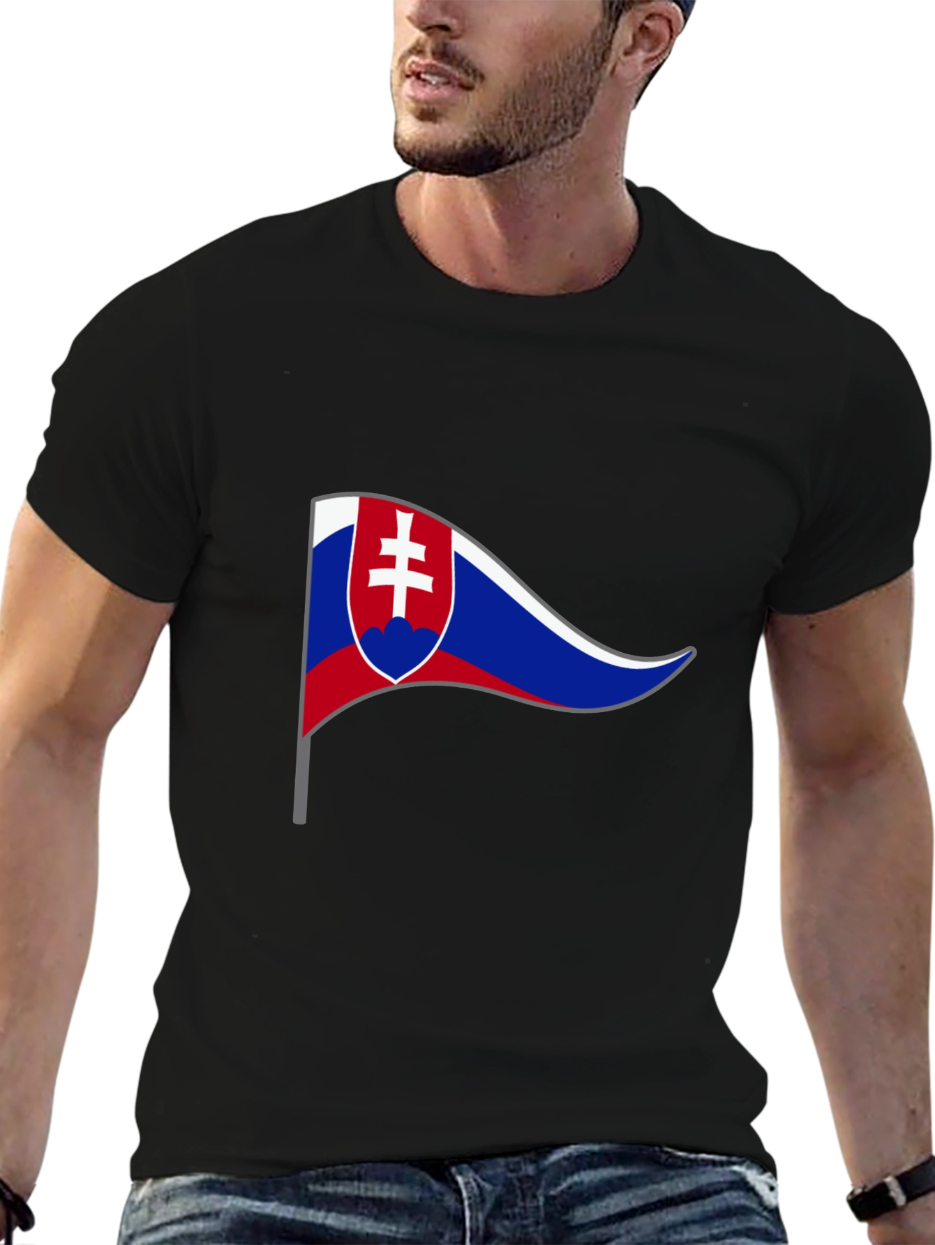 Slovakian Flag Graphic T-Shirt - Black Cotton Tee