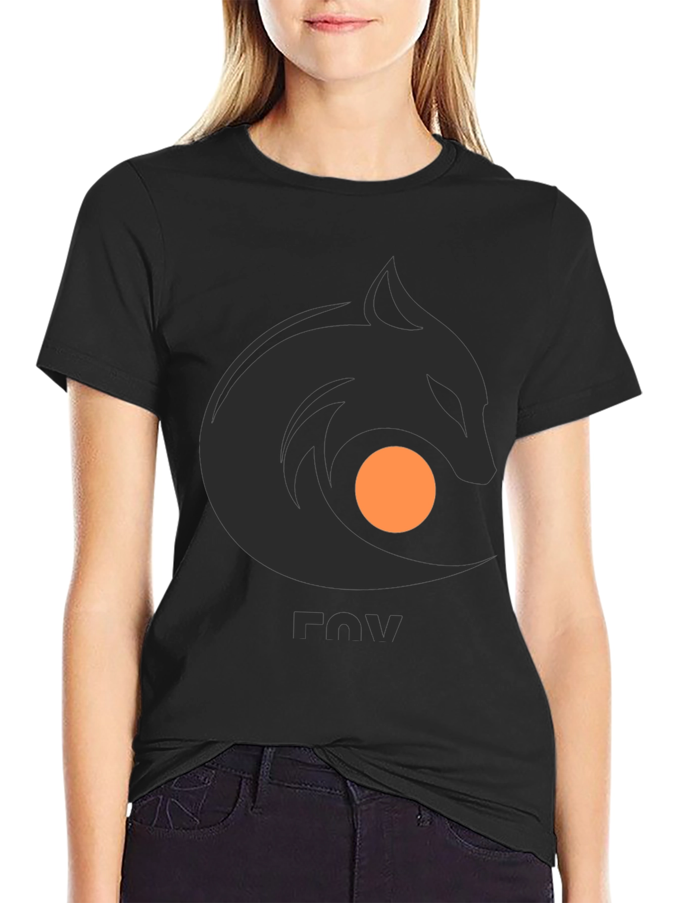 Stylish Black Tee with Abstract Fox Graphic