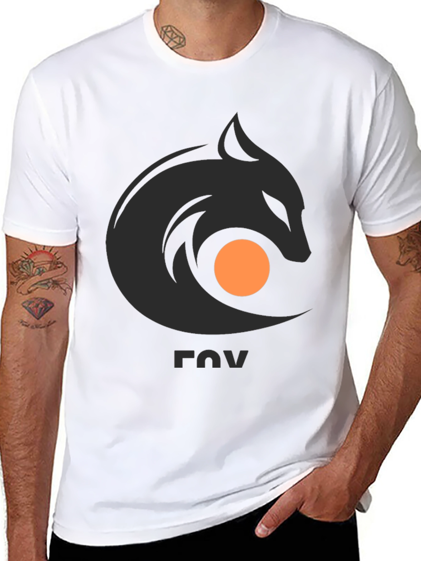 Stylish Black Tee with Abstract Fox Graphic