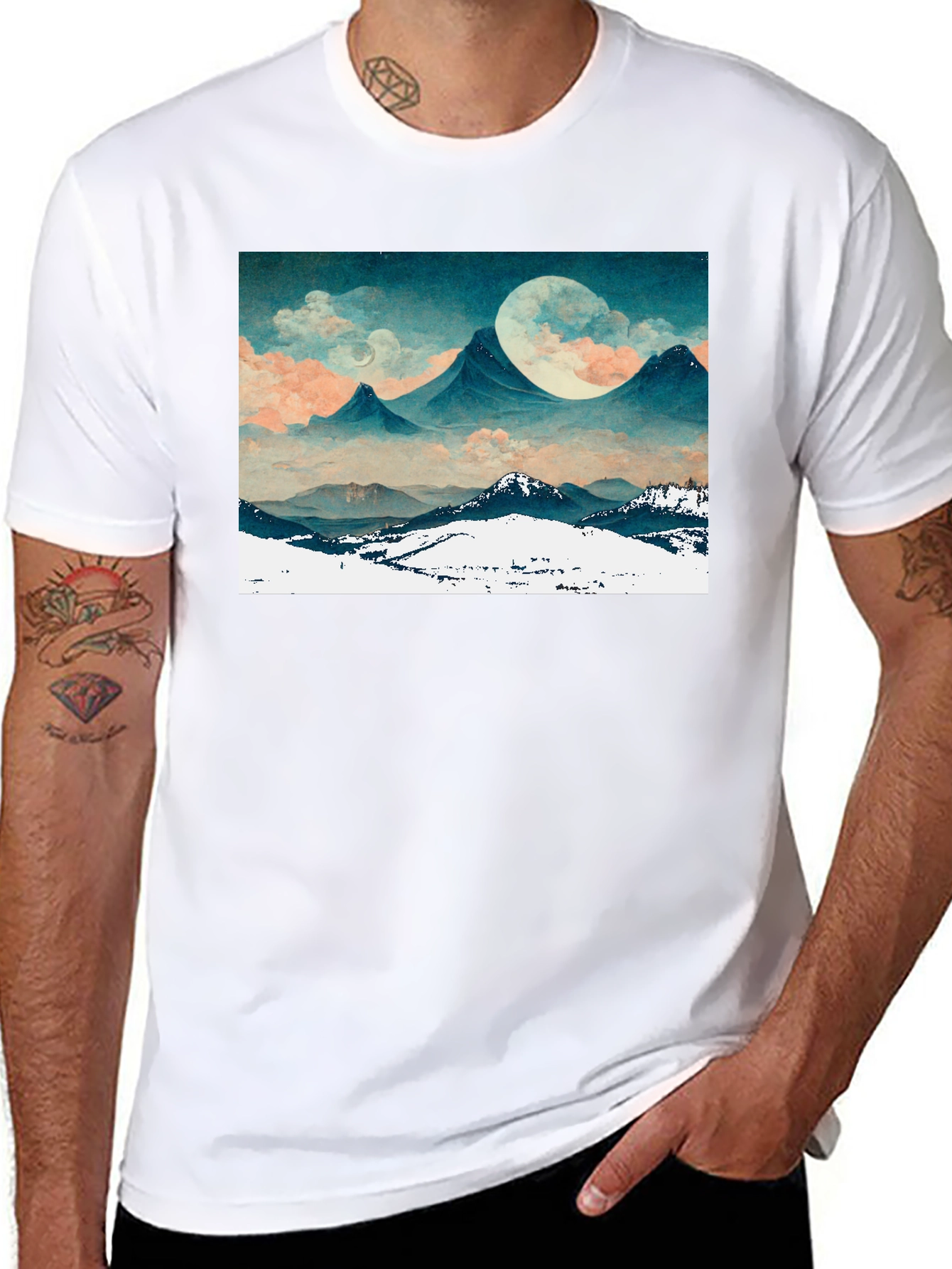 Mountain Moonscape Graphic Tee - Black Unisex