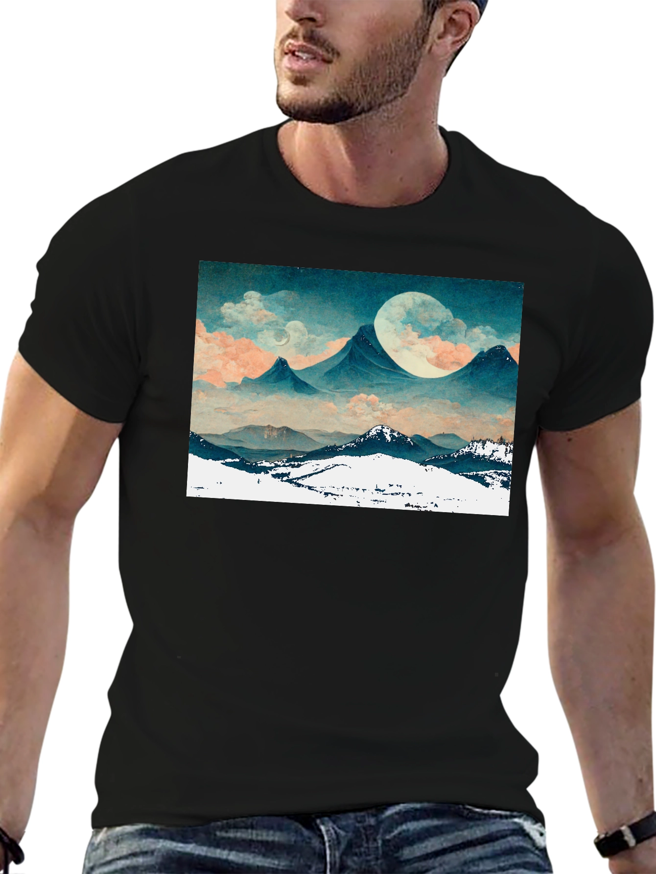 Mountain Moonscape Graphic Tee - Black Unisex