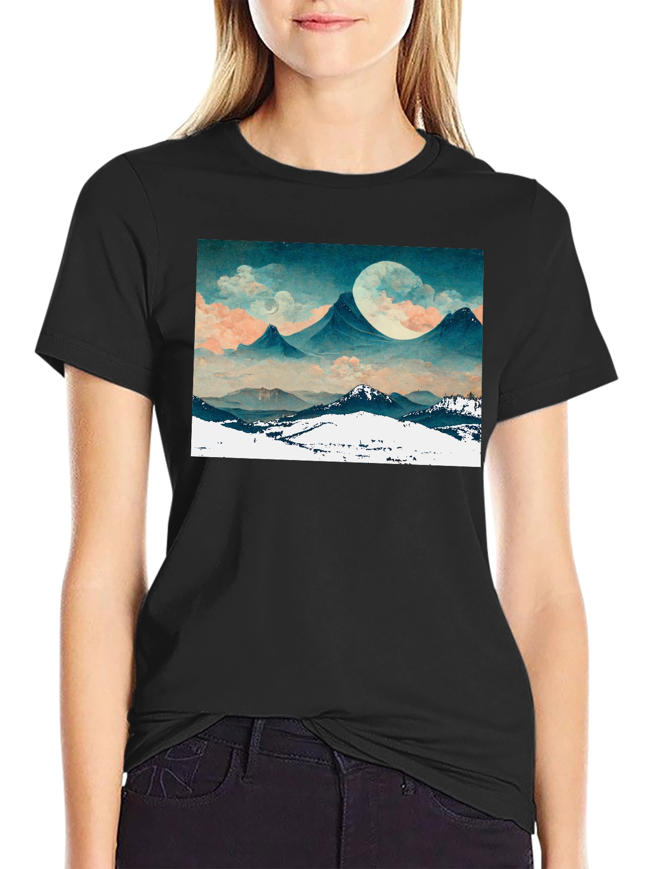 Mountain Moonscape Graphic Tee - Black Unisex