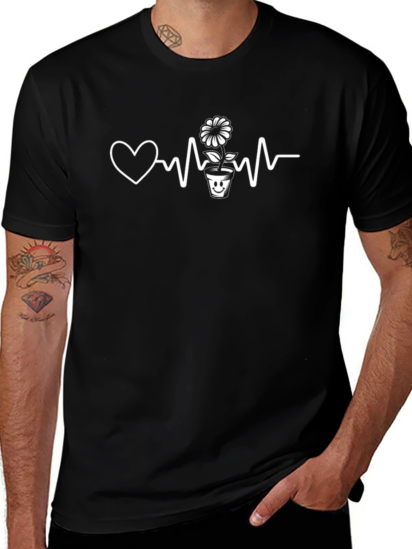Heartbeat Flower Pot Graphic T-Shirt