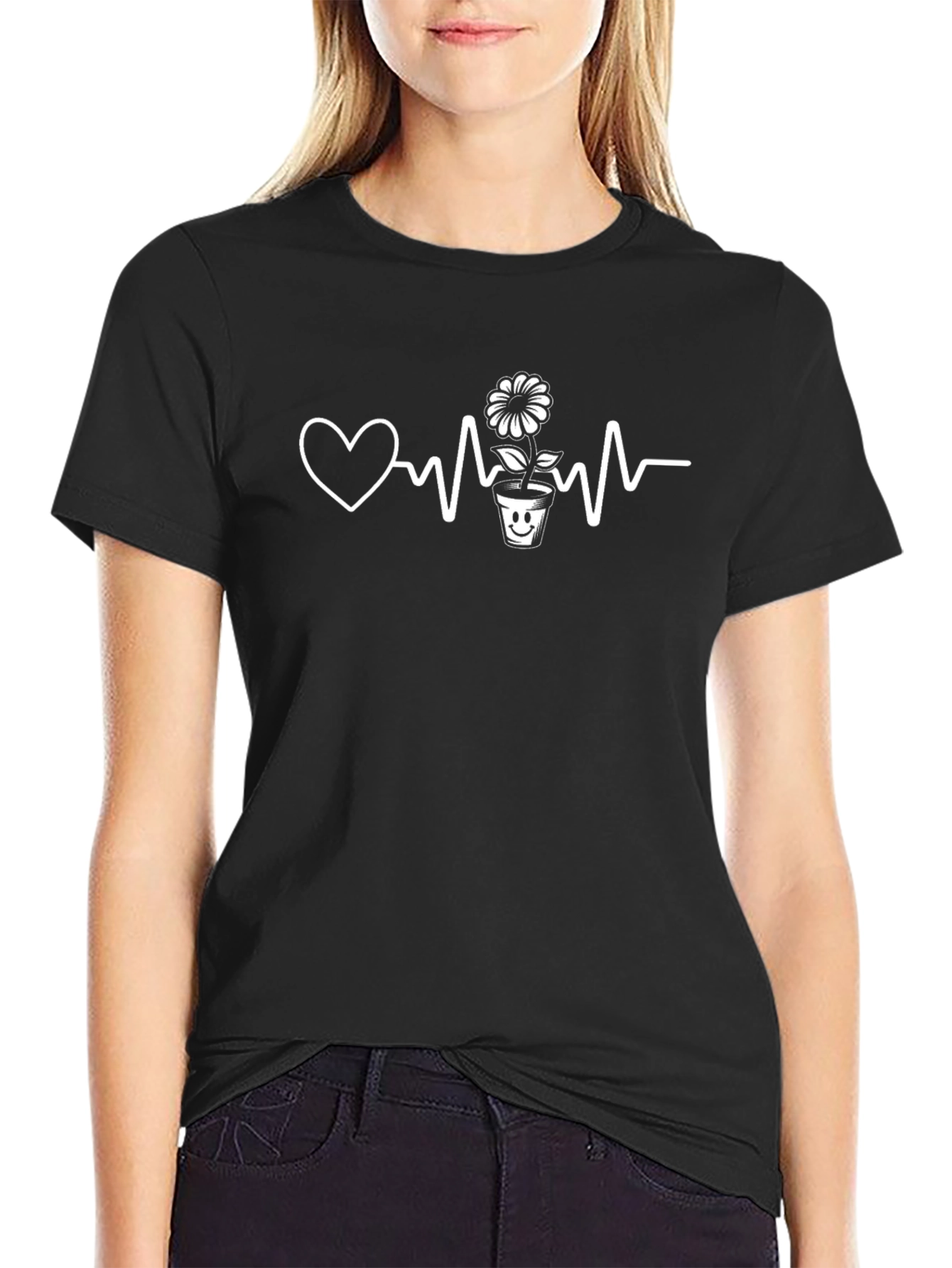 Heartbeat Flower Pot Graphic T-Shirt