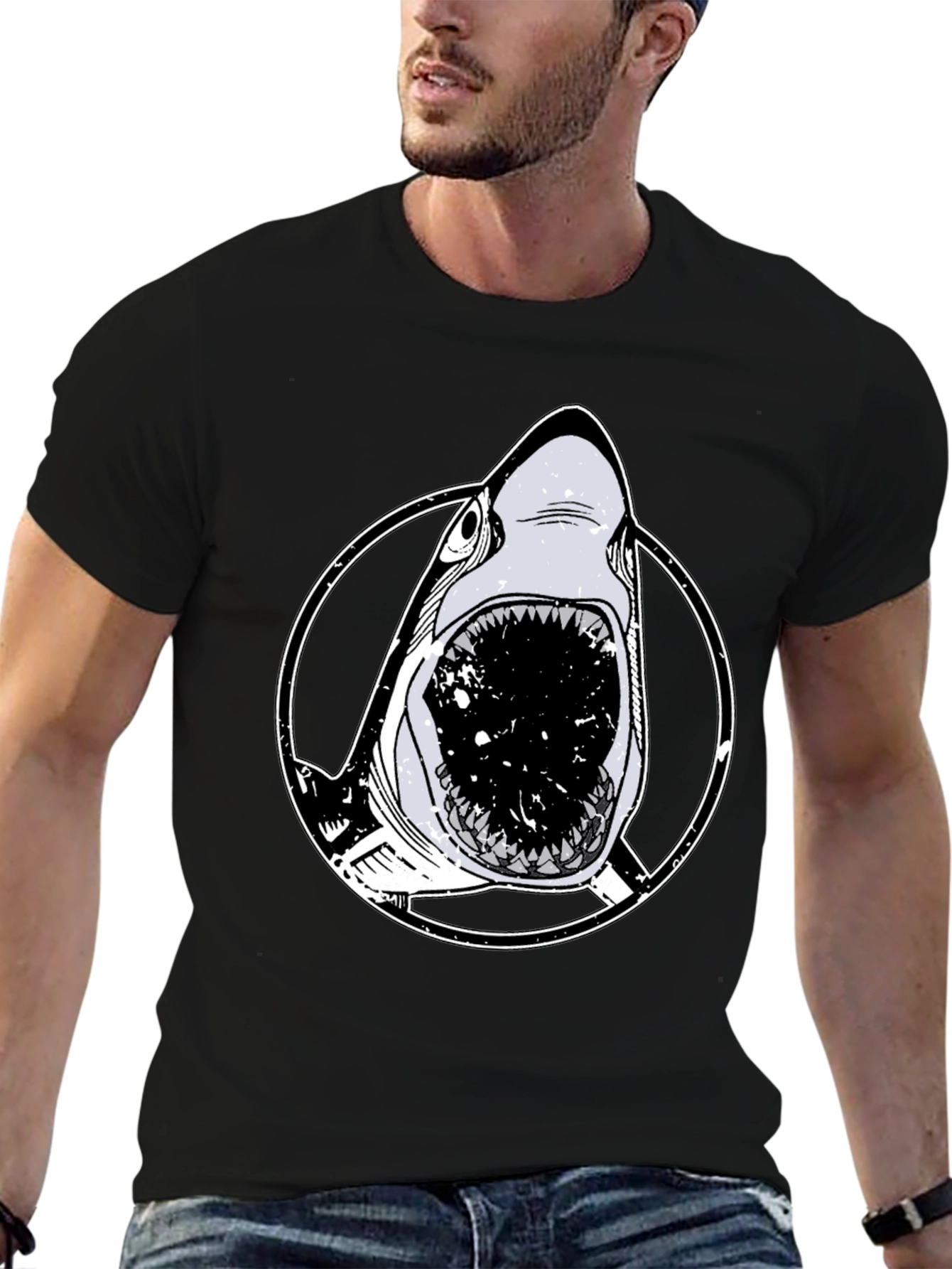 Shark Graphic Black T-Shirt - Bold Animal Print Tee