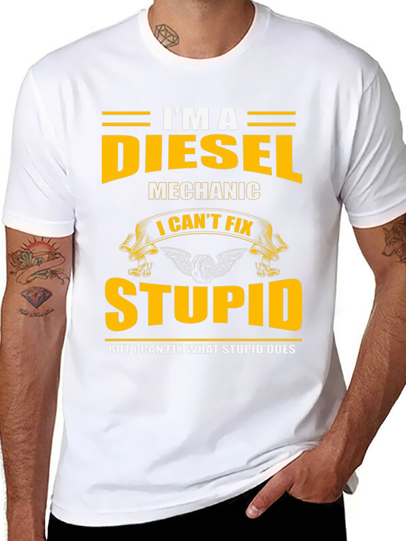 Diesel Mechanic T-Shirt - I Cant Fix Stupid Slogan