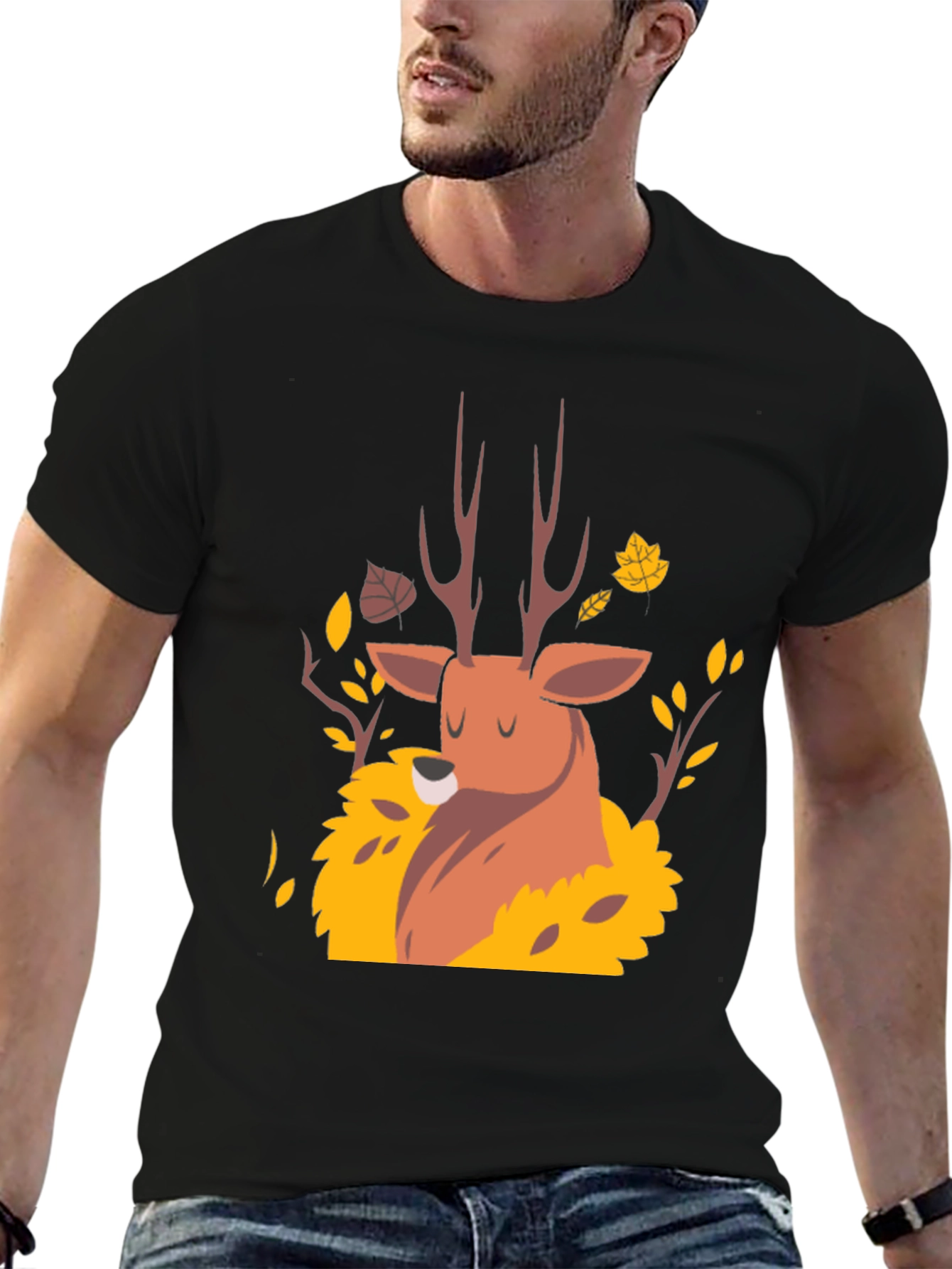Autumn Deer Graphic Tee - Black Unisex T-Shirt