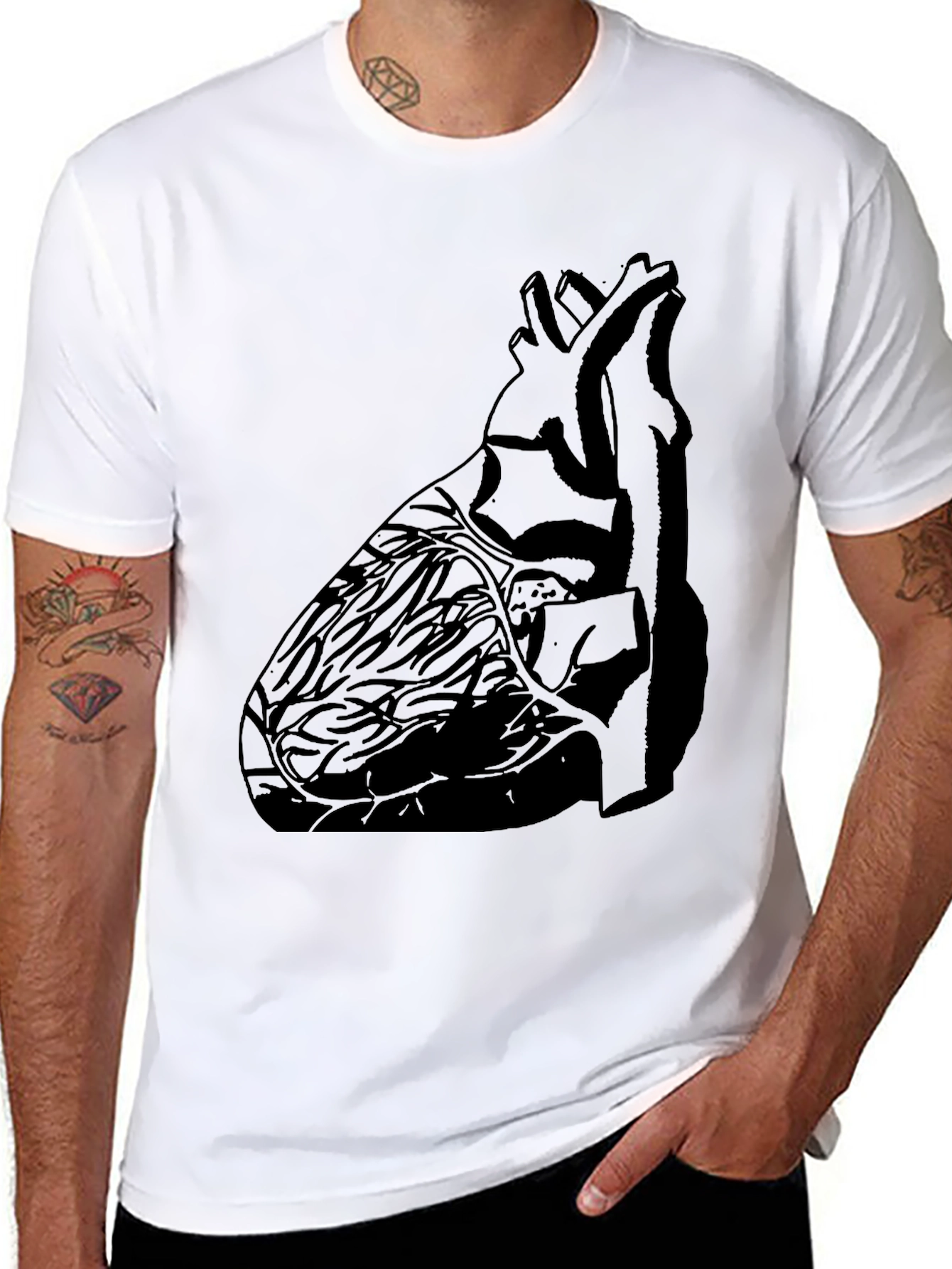 Anatomical Heart Print Black Graphic Tee