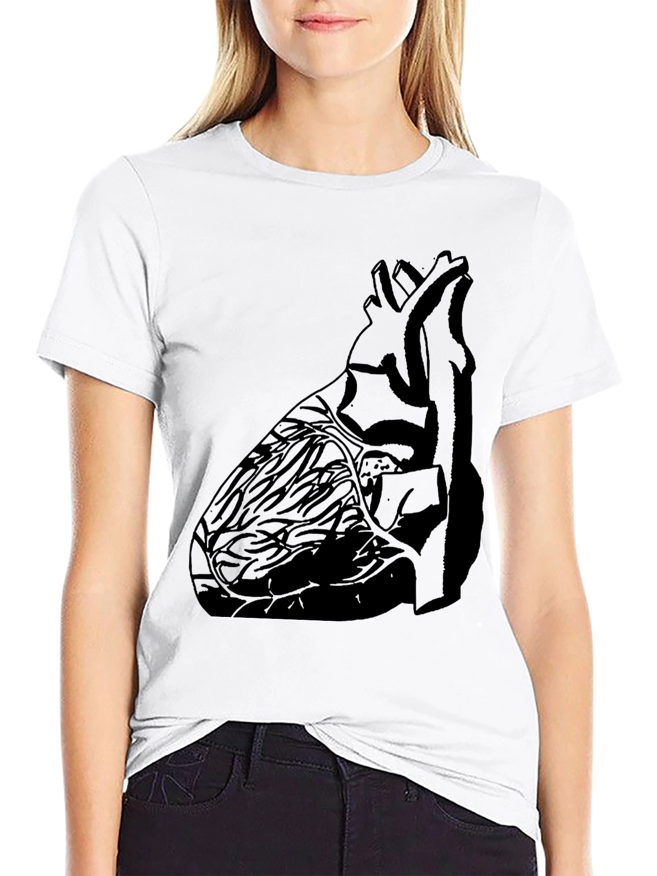 Anatomical Heart Print Black Graphic Tee