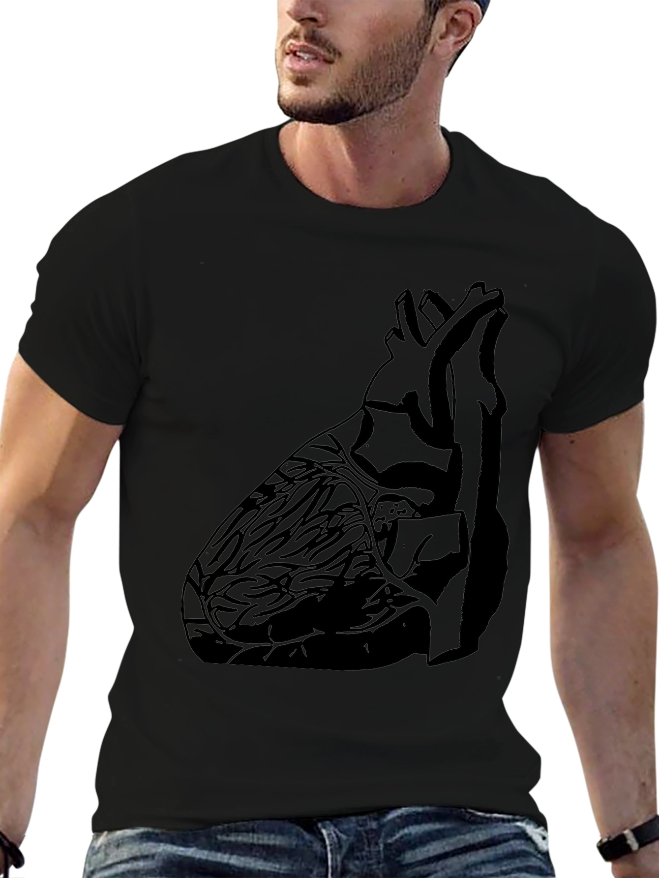 Anatomical Heart Print Black Graphic Tee