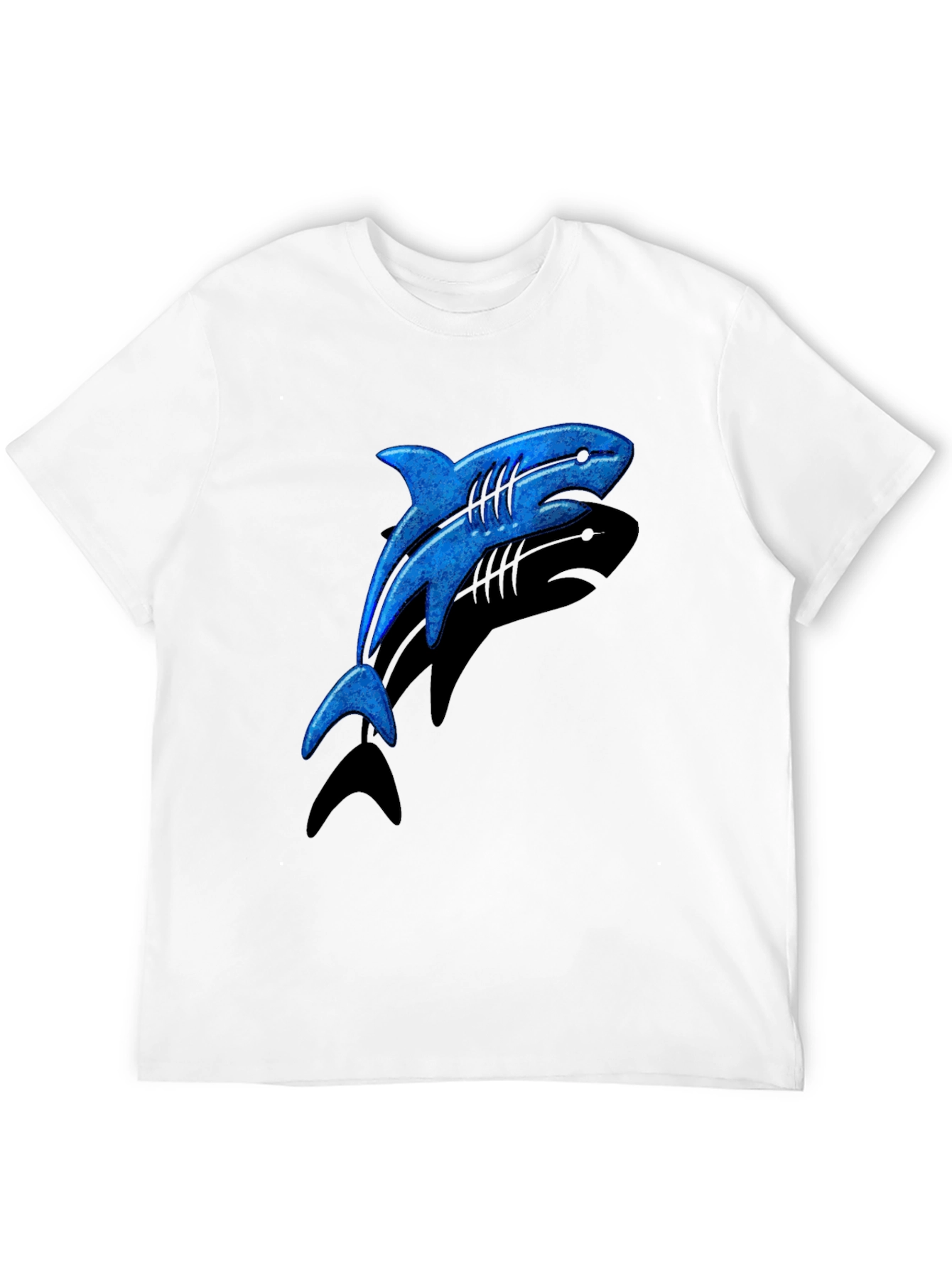 Blue Shark Graphic T-Shirt - Casual Black Tee