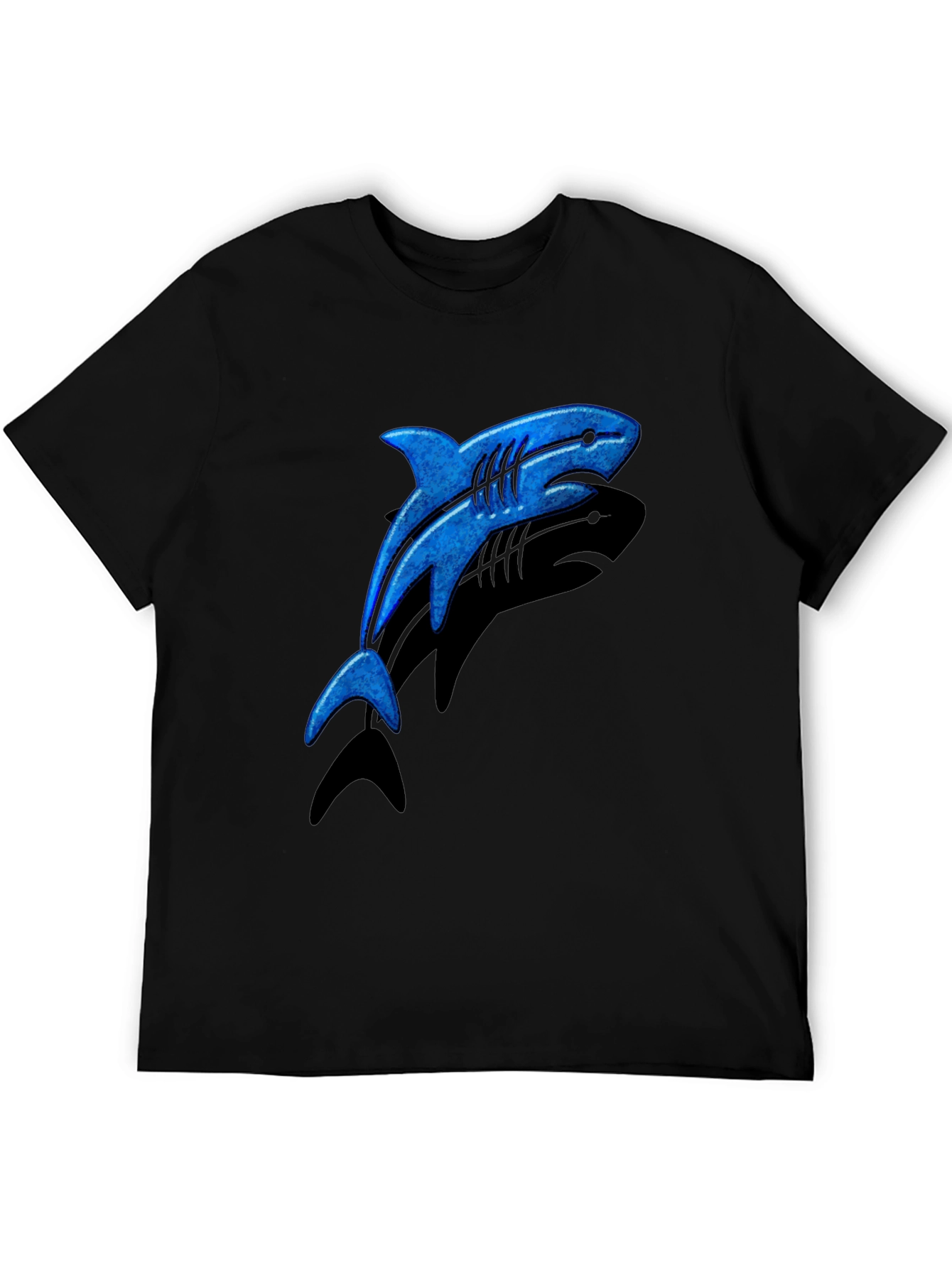 Blue Shark Graphic T-Shirt - Casual Black Tee