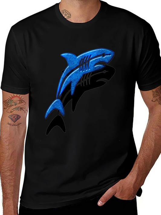 Blue Shark Graphic T-Shirt - Casual Black Tee