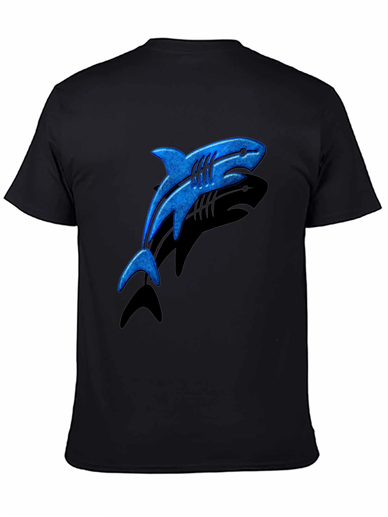 Blue Shark Graphic T-Shirt - Casual Black Tee