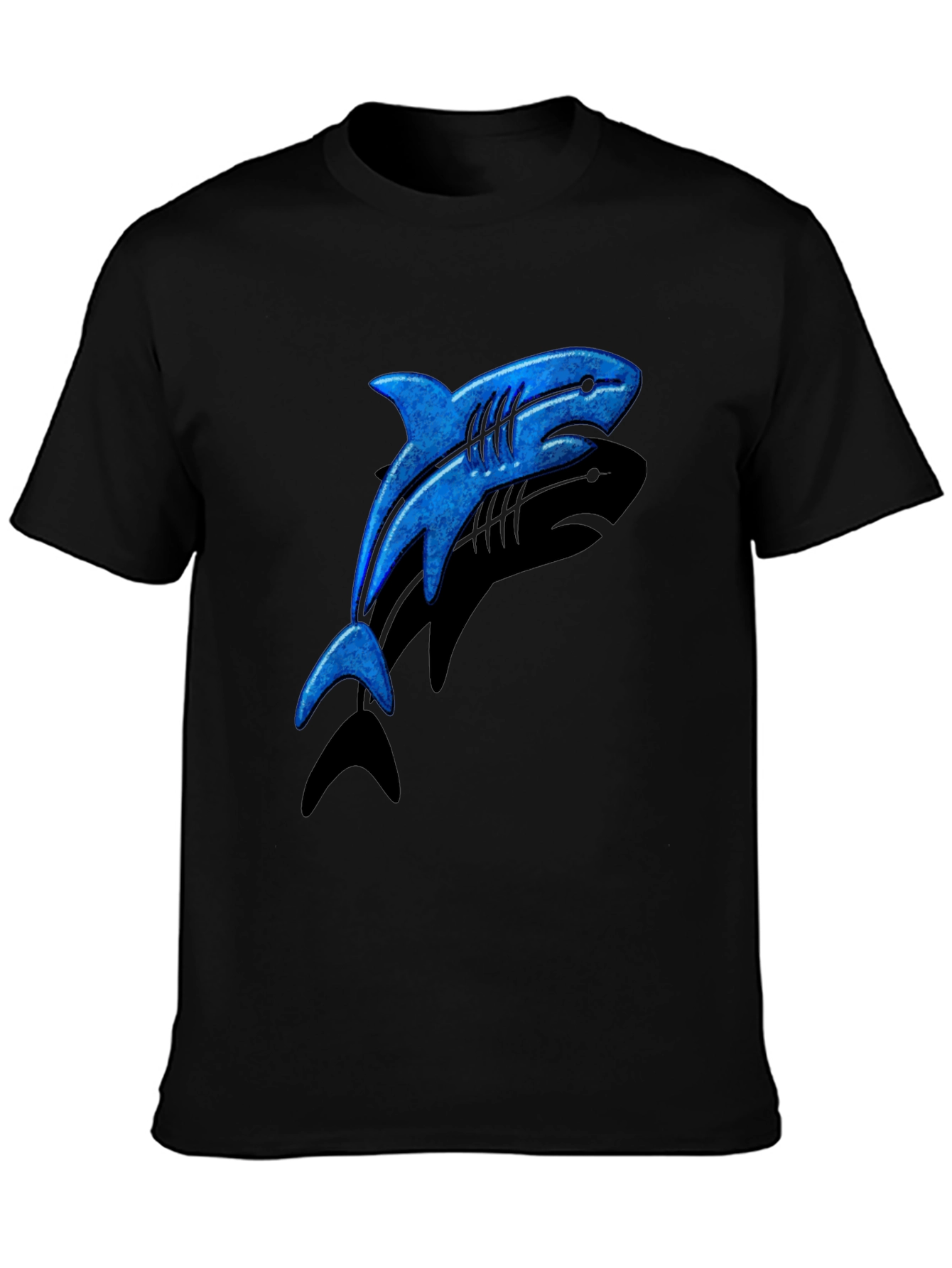 Blue Shark Graphic T-Shirt - Casual Black Tee