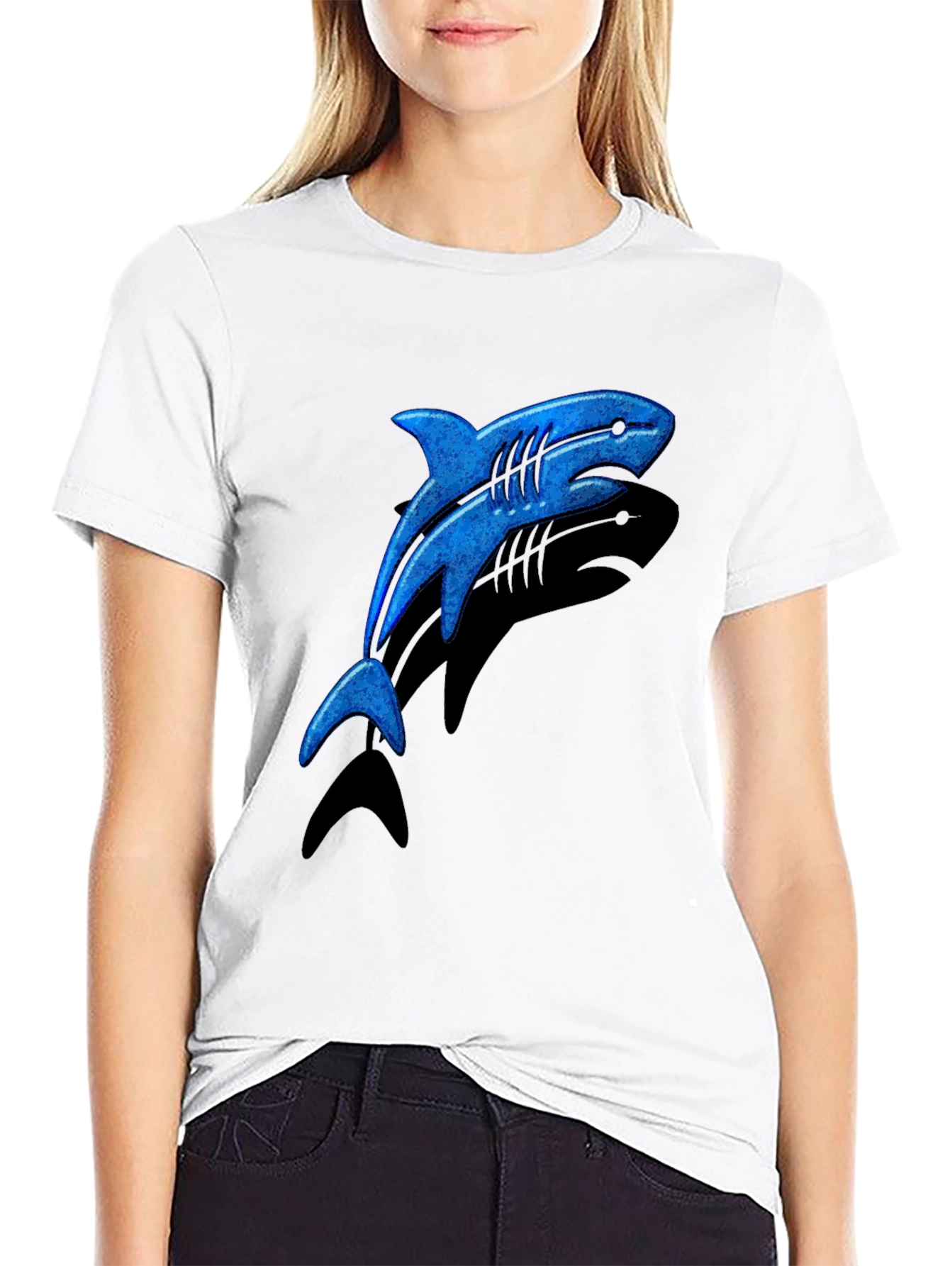 Blue Shark Graphic T-Shirt - Casual Black Tee