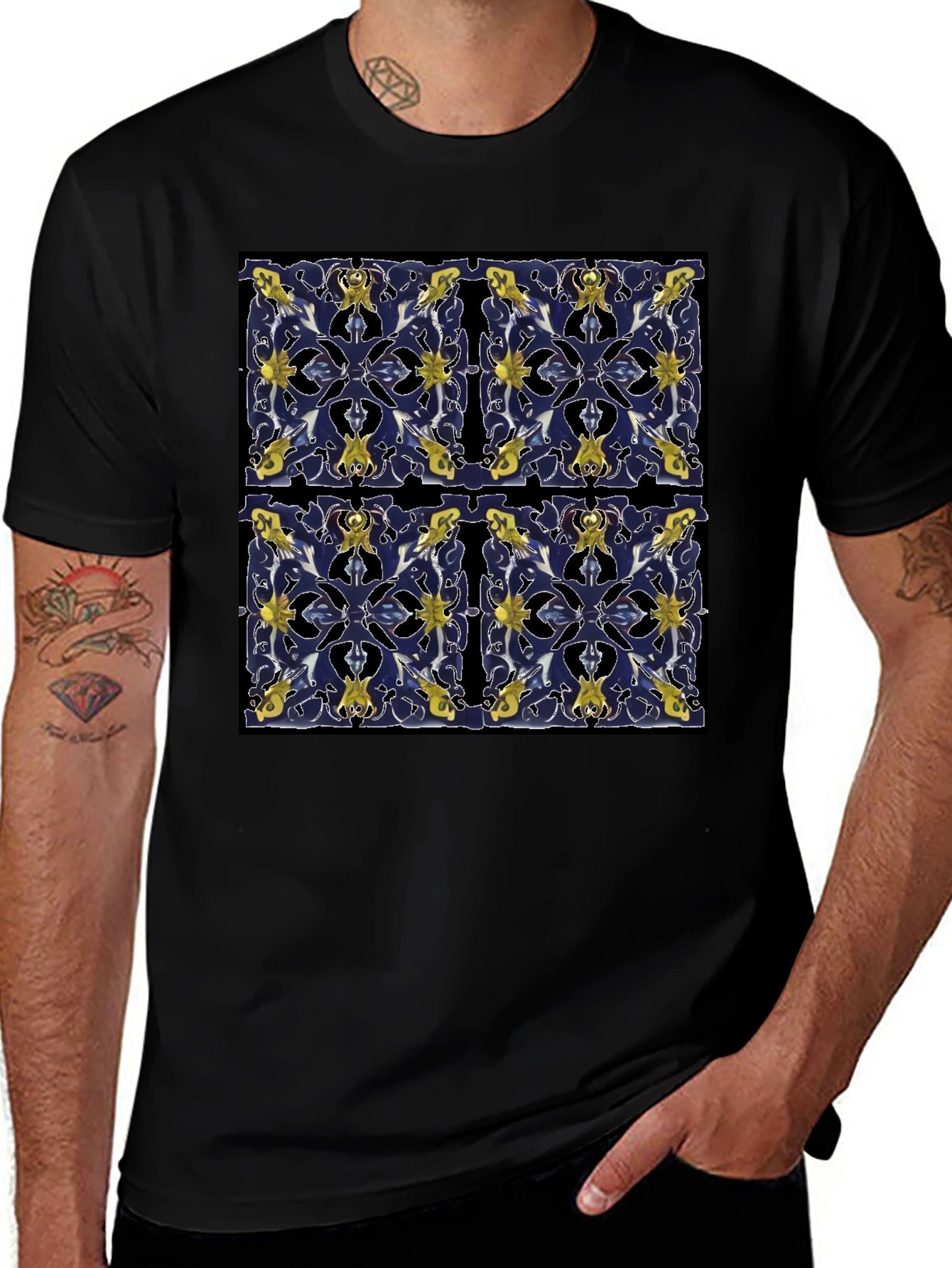 Azulejo Pattern Tee - Stylish Black T-Shirt