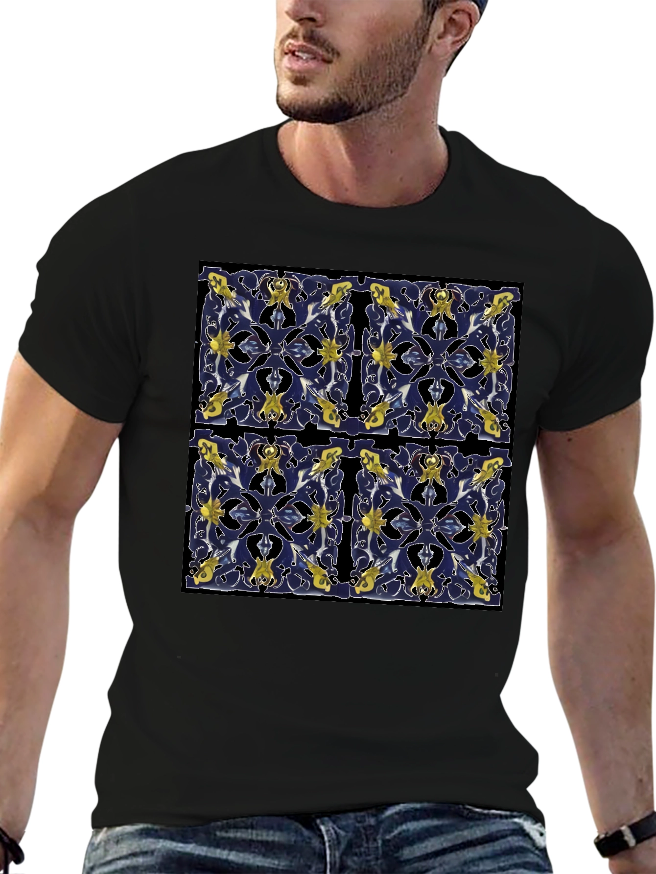 Azulejo Pattern Tee - Stylish Black T-Shirt