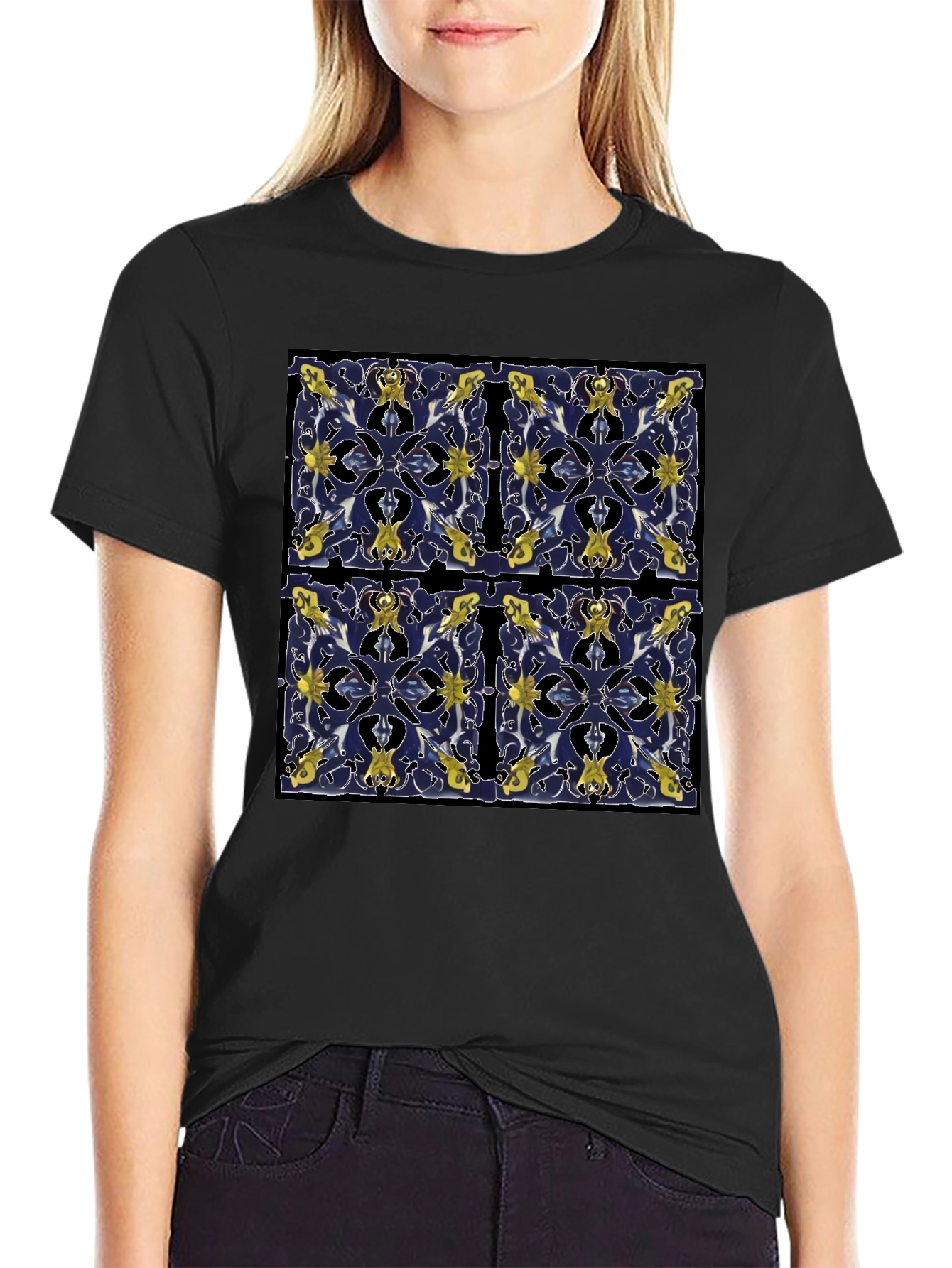 Azulejo Pattern Tee - Stylish Black T-Shirt