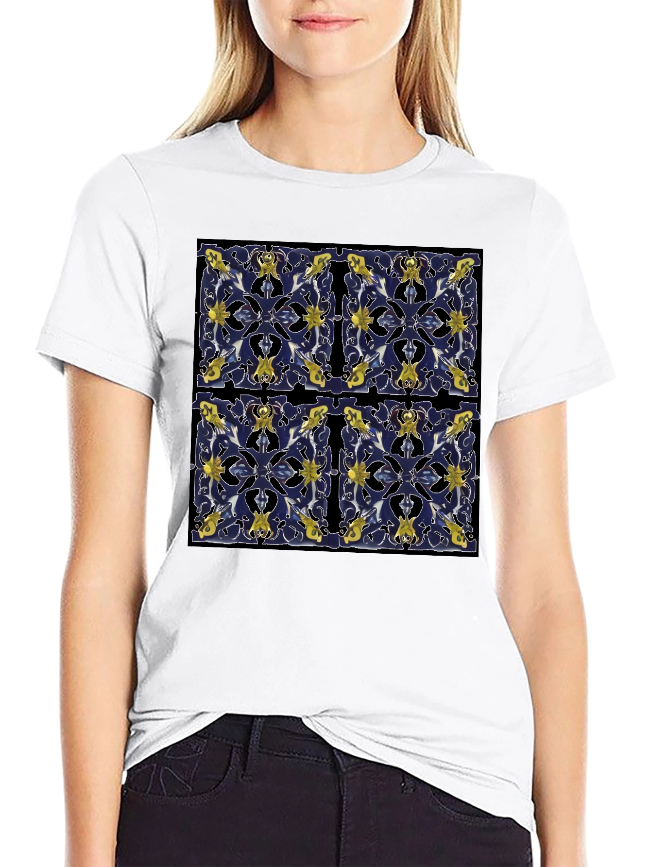 Azulejo Pattern Tee - Stylish Black T-Shirt