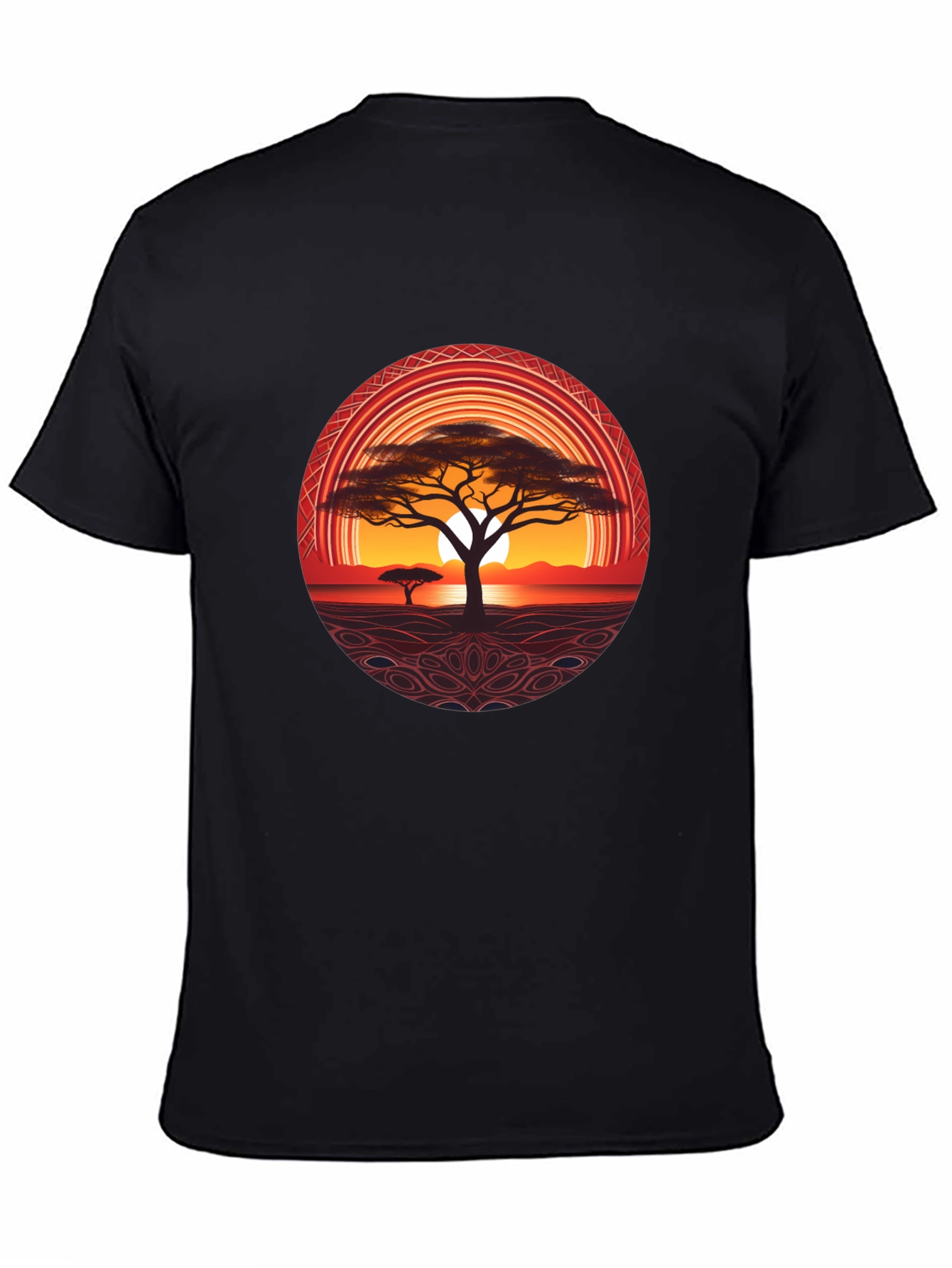 African Sunset Tree Graphic Tee - Black