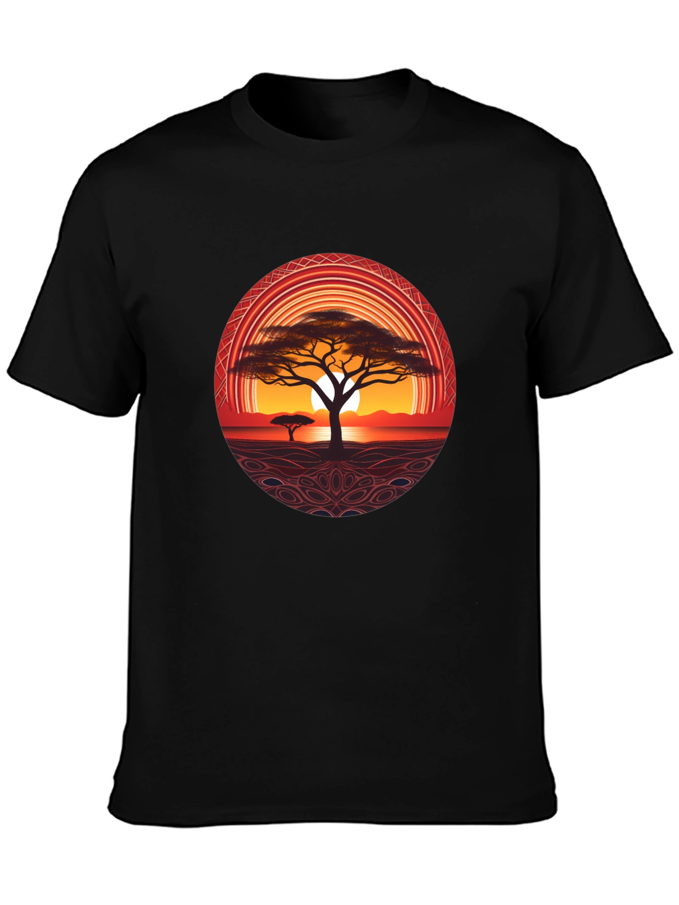 African Sunset Tree Graphic Tee - Black