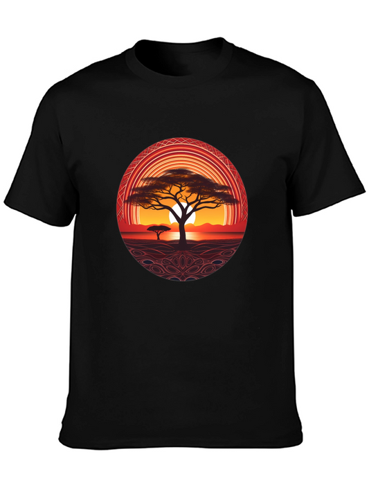 African Sunset Tree Graphic Tee - Black