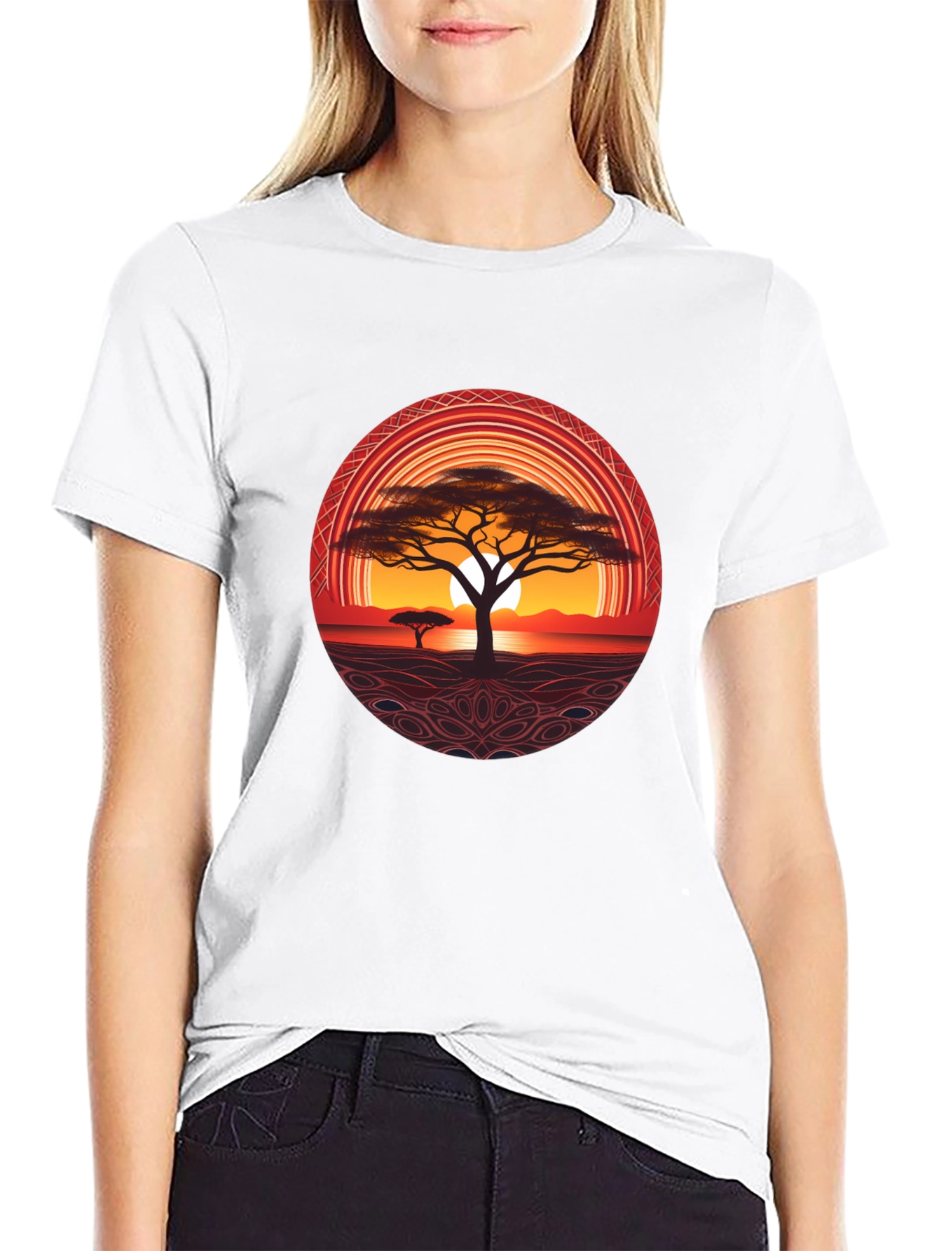 African Sunset Tree Graphic Tee - Black