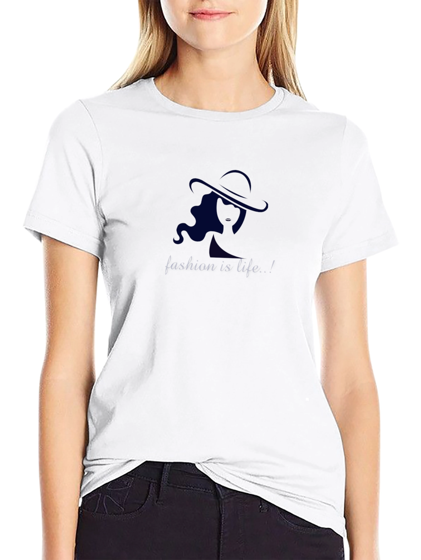 Stylish Black T-Shirt with Lady Silhouette Design