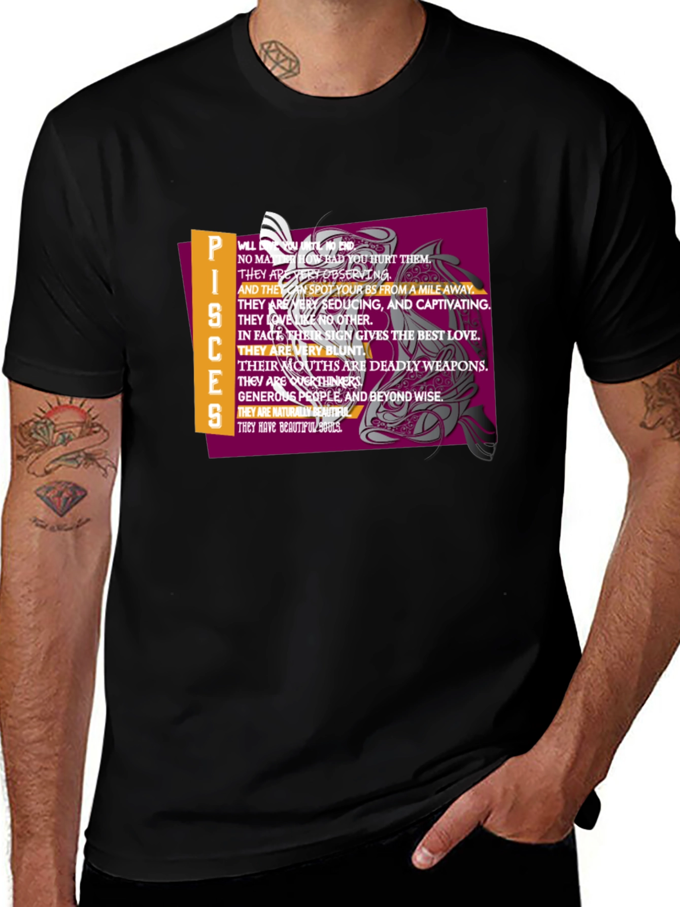 Pisces Zodiac Graphic Tee - Black